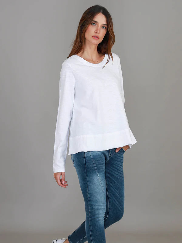 Sonya Women's Long Sleeve T-Shirt - Soft Cotton Basic Tee for Casual Wear (White) | Perfect for Layering, Office Outfits & Everyday Comfort