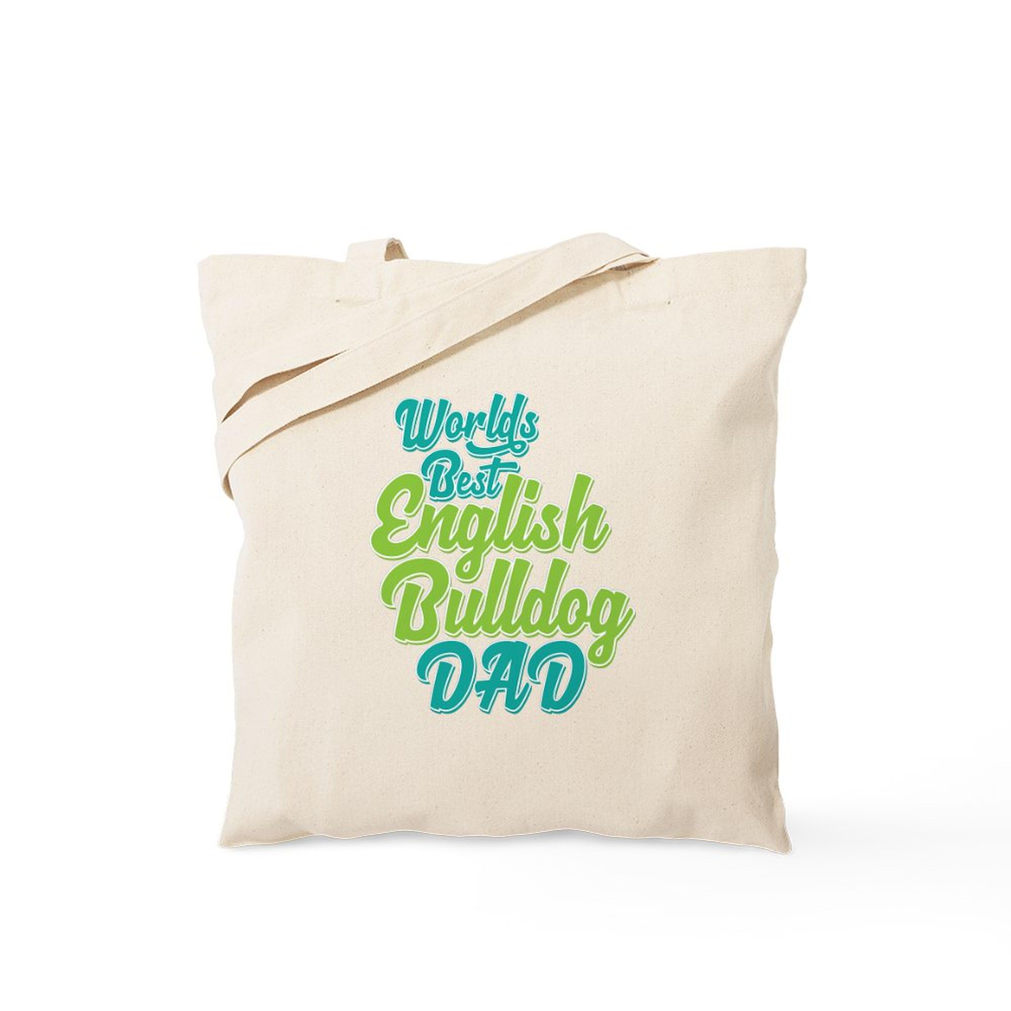 Best English Bulldog Dad Tote Bag - Natural Canvas Reusable Shopping Bag for Men | Grocery, Beach & Work Commute