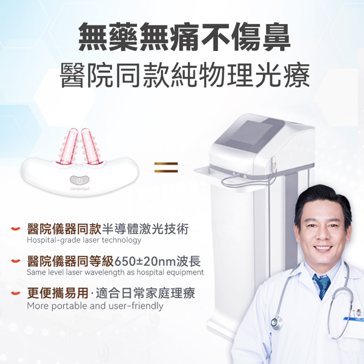 Comforbot Wireless LED Light Therapy Device for Fast Sinus Relief - Portable Nasal Care for Allergies & Congestion at Home or Travel