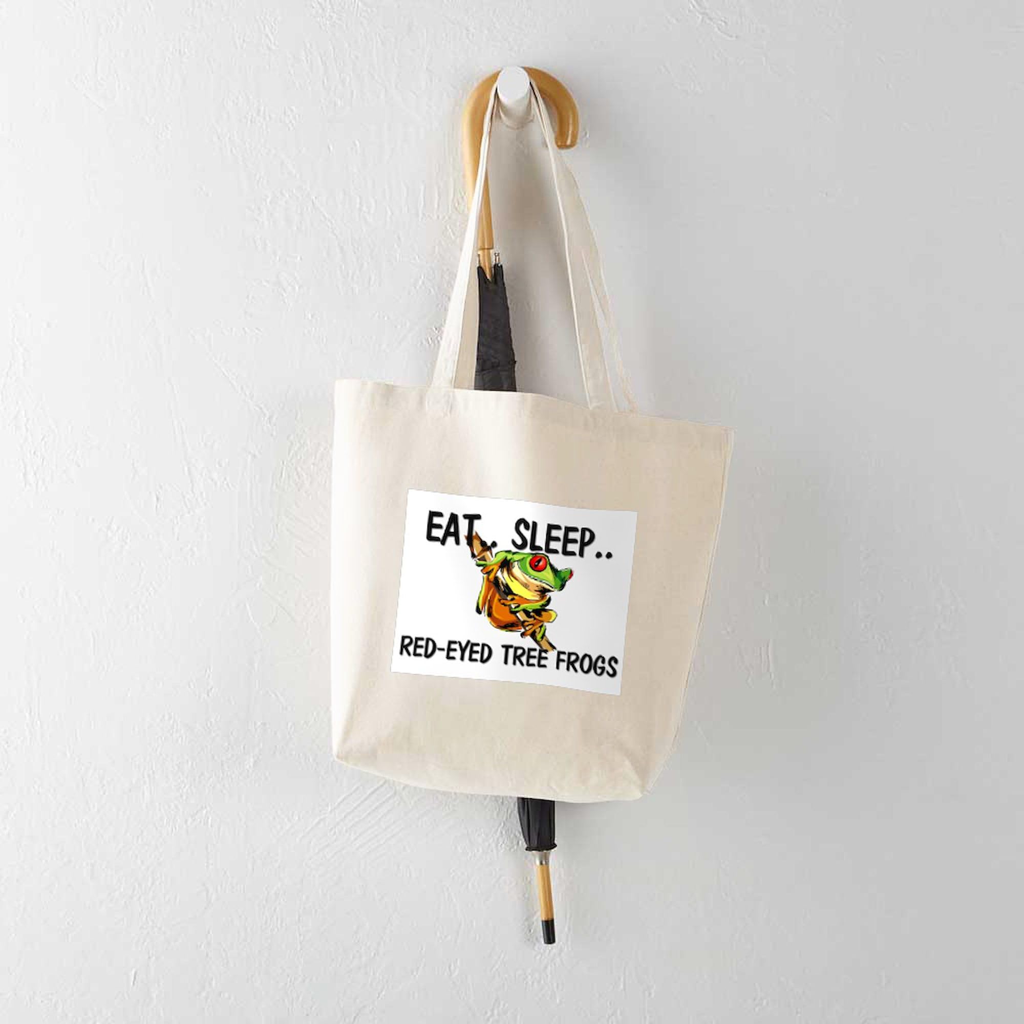 Eat Sleep Red Eyed Tree Frogs Tote Bag - Natural Canvas Reusable Shopping Bag for Groceries, Beach & Eco-Friendly Lifestyle