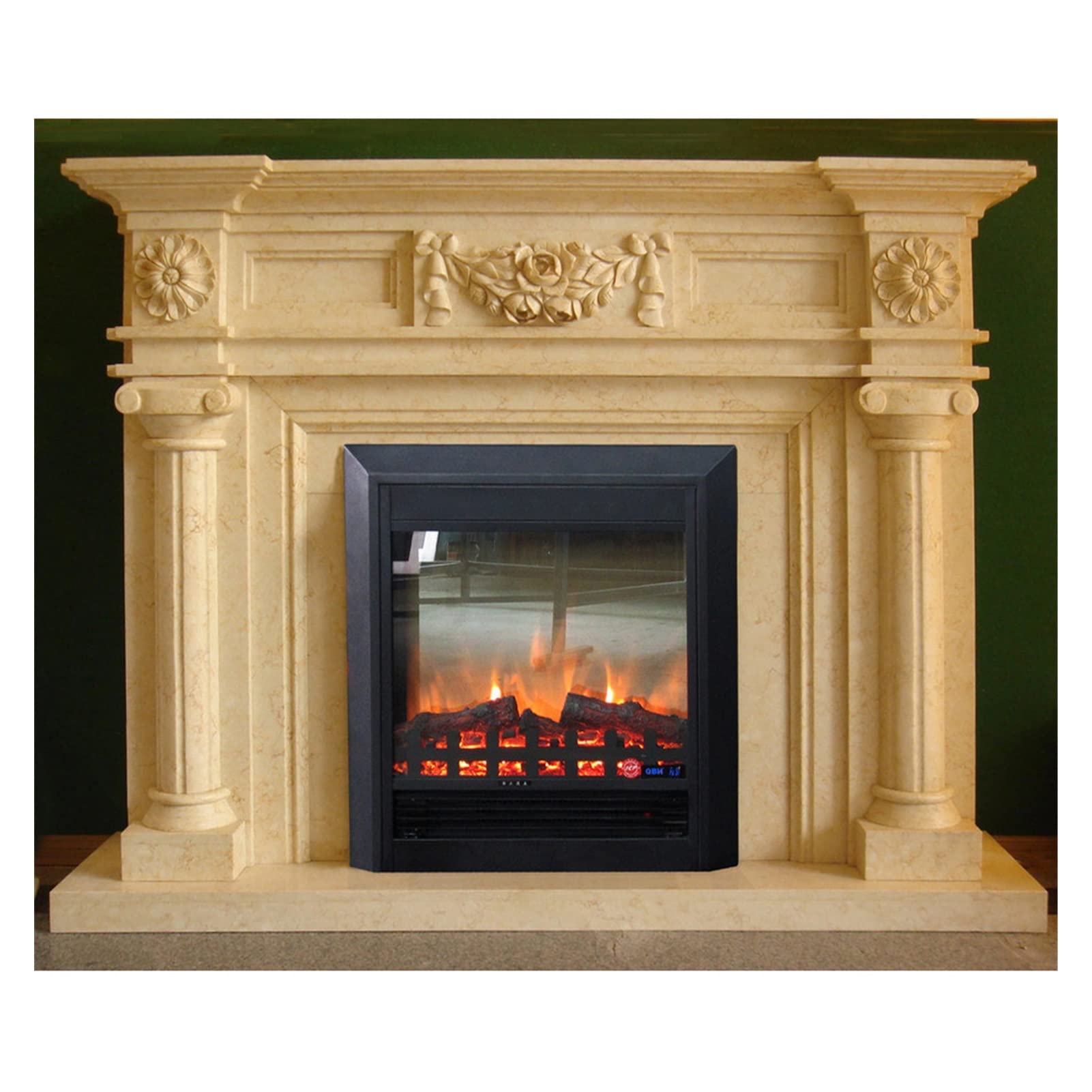 WENMENGWF Electric Fireplace Insert - Marble Firebox Mantel with Realistic Optical Flame, Classic Living Room Warmer, No Heater, Beige | Perfect for Home Decor, Bedroom, Office & Winter Ambiance