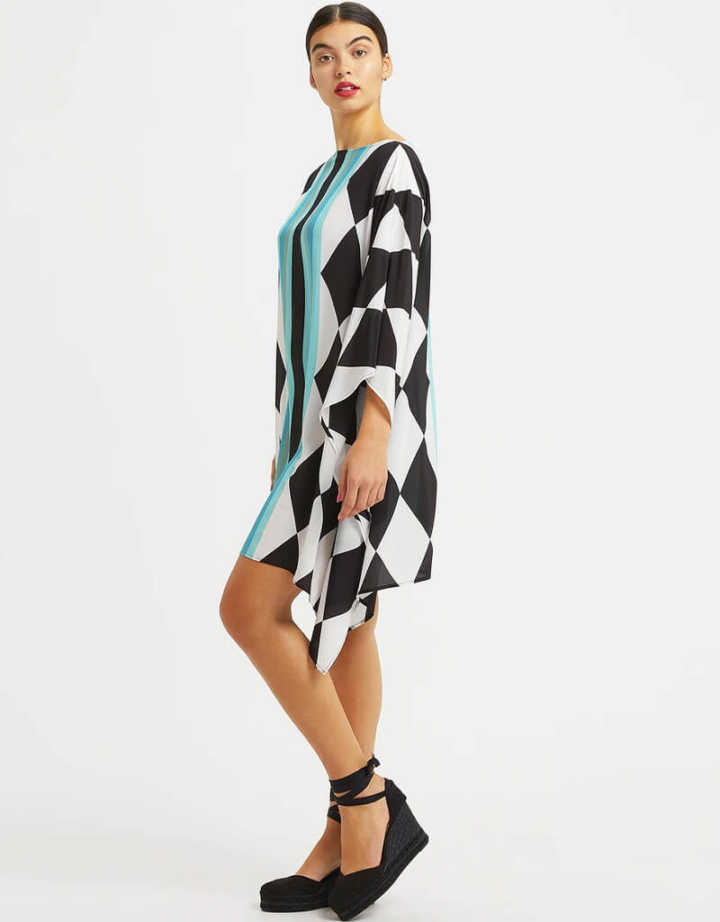Luxury Black and White Silk Crepe Kaftan Dress - Elegant Soft Flowy Maxi Robe for Women - Perfect for Beach Cover Up, Resort Wear, and Evening Parties