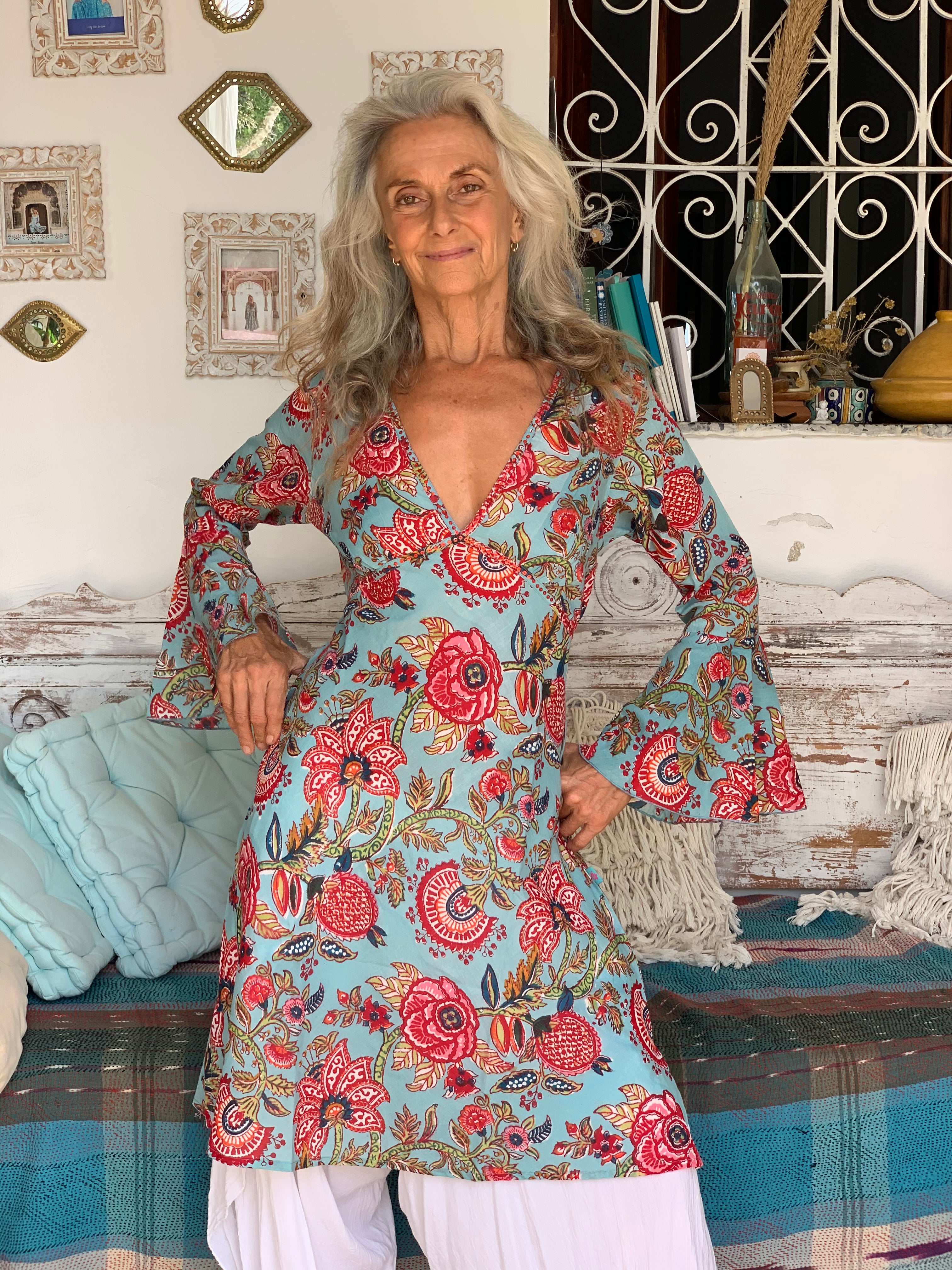Bohemian Hippie Chic Cotton Dress for Women - Fiona Pinky Flowy Maxi Dress for Beach, Festival & Summer Vacation