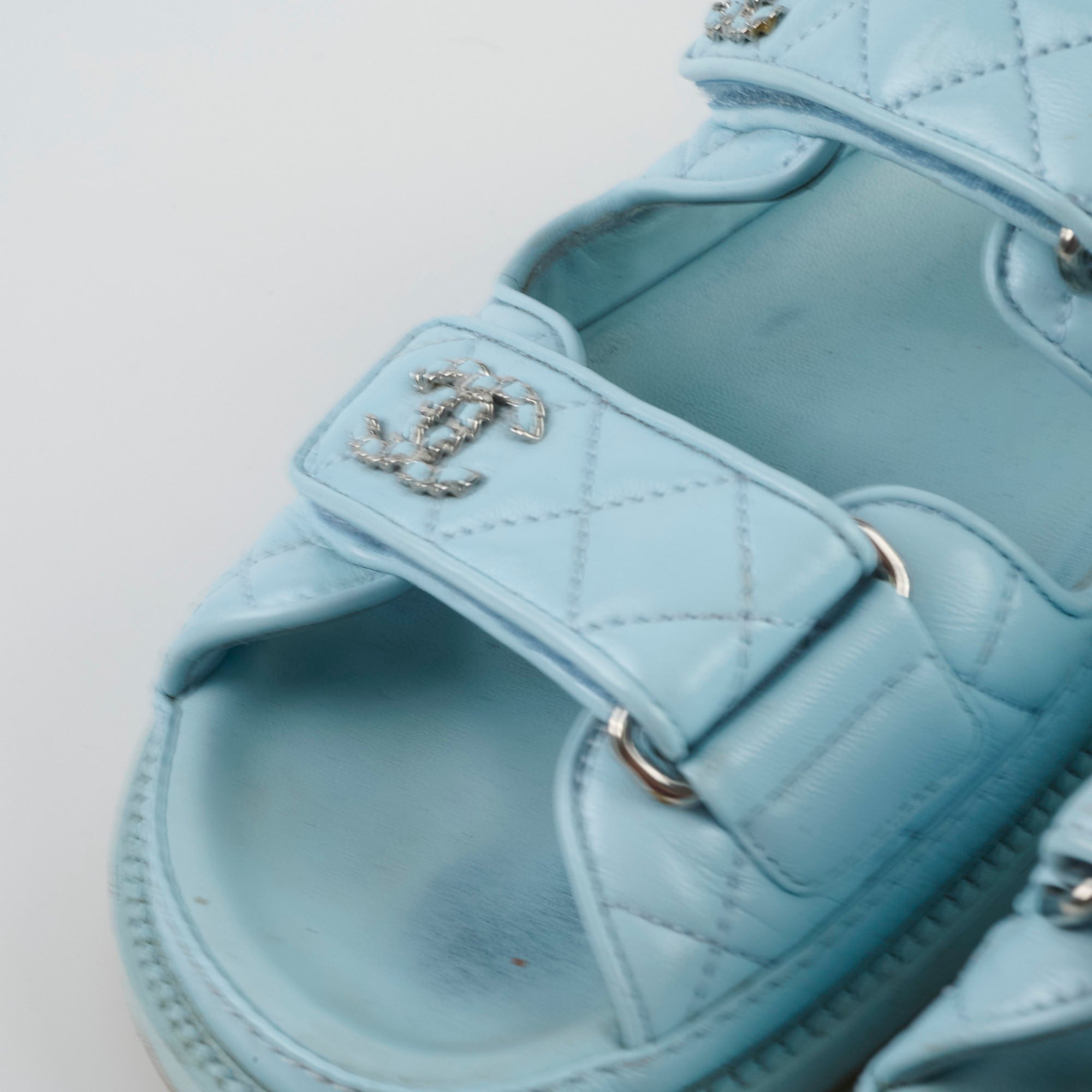 Chanel Blue Leather Sandals Women Size 36 - Comfortable Luxury Designer Shoes for Summer Beach & Casual Outings
