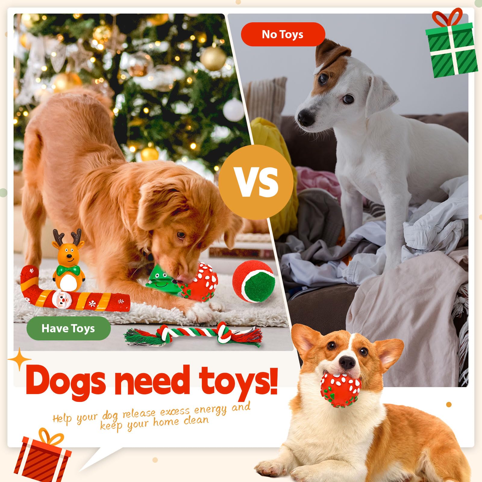6Pcs Christmas Squeaky Dog Toys Set - Cute Holiday Chew Toys for Small & Medium Dogs with Squeaker (Tree & Reindeer) - Perfect for Puppy Playtime, Christmas Gifts & Interactive Training
