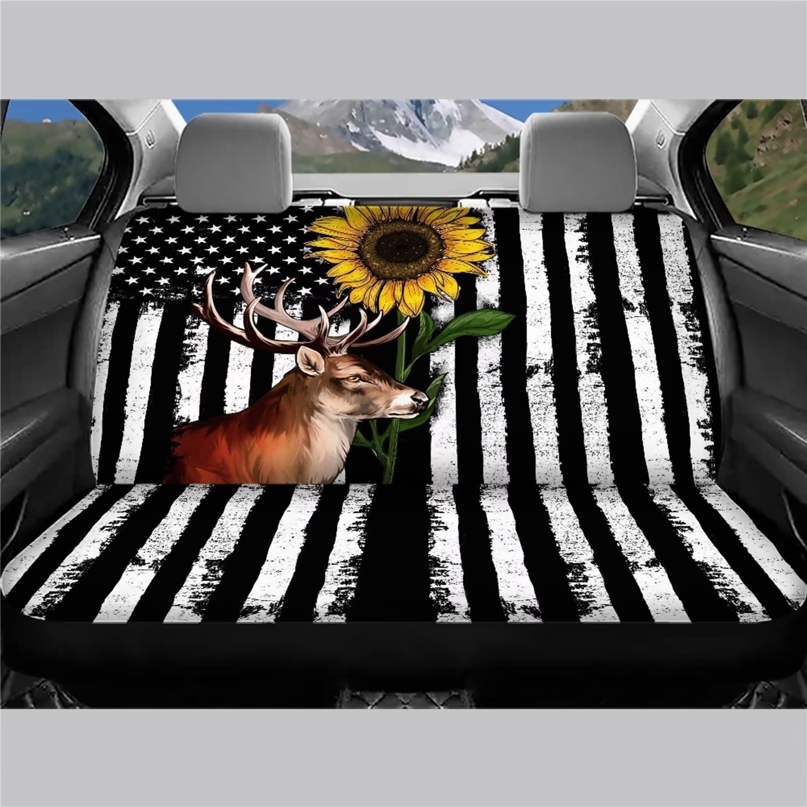 BYCHECAR Sunflower Deer Print Car Seat Covers - Waterproof Back Seat Protector for Women, Kids & Pets - Universal Fit for SUV, Sedan & Truck - Perfect for Road Trips, Daily Commutes & Pet Travel