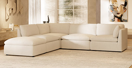 5-Seat Davos Modular Chaise Sectional Sofa - Modern L-Shaped Couch for Living Room, Family Room & Lounge - Soft Fabric Upholstery with Reversible Chaise