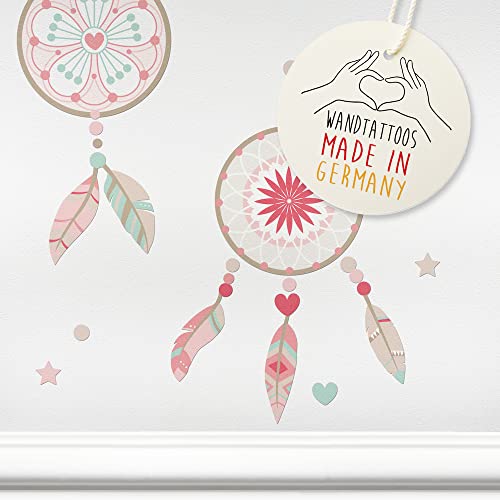 Dream Catcher Wall Decals for Kids Rooms - Lovely Mint/Pink/Beige Non-Woven Peel & Stick Wallpaper - PVC-Free Eco-Friendly Wall Design - Made in Germany | Perfect for Nursery, Bedroom & Playroom Decor