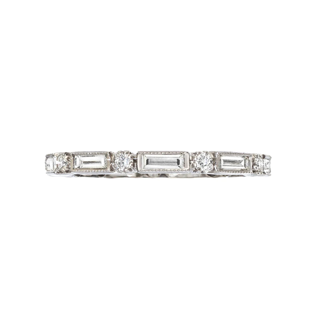 Lucy Baguette and Round Diamond Wedding Band Ring - Elegant Stackable Bridal Jewelry for Engagement, Anniversary & Everyday Wear