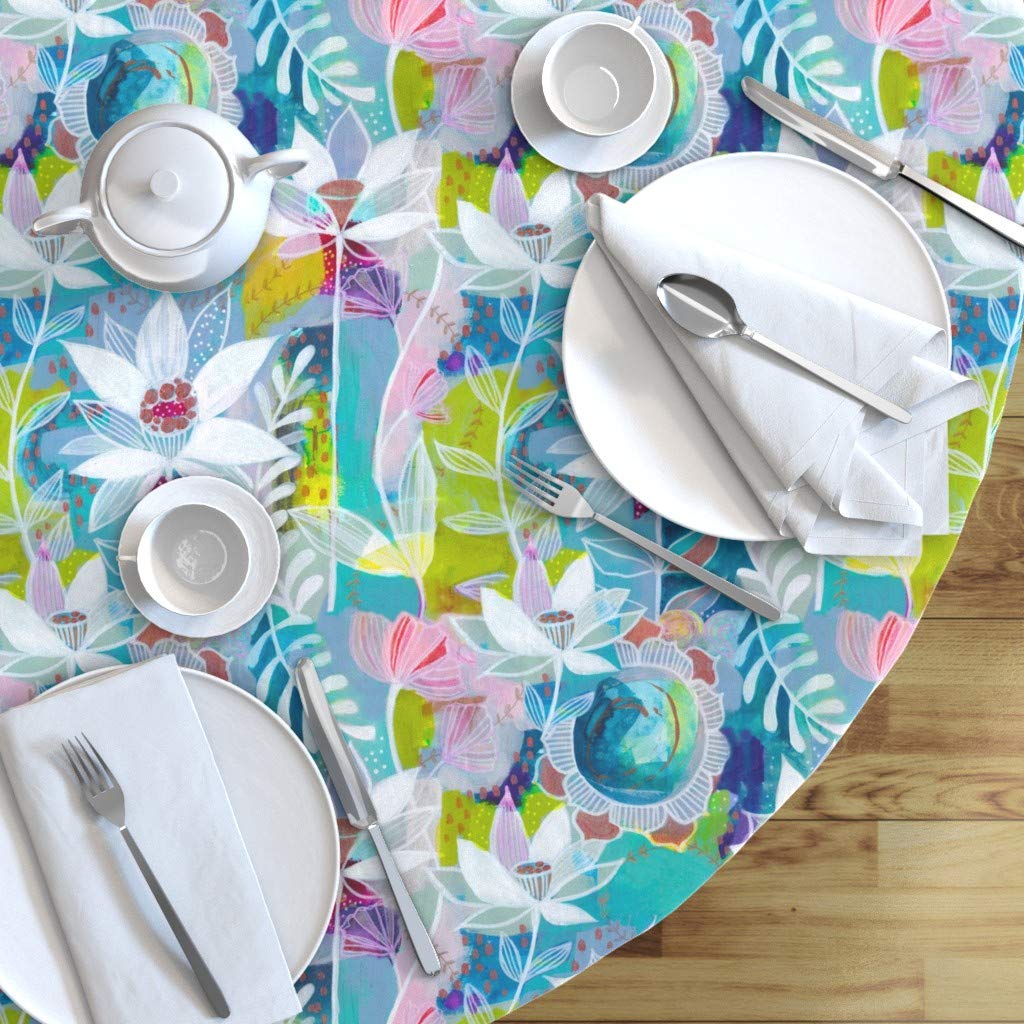 Magic Lotus Floral Turquoise Boho Watercolor Tablecloth - 70