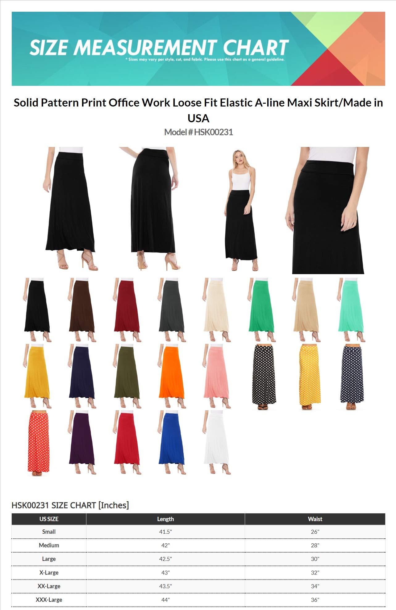 FashionJOA Women's Stretchy Flowy Maxi Skirt with Elastic Waistband - Comfortable & Stylish Summer Beach Dress for Casual Outings, Vacations & Boho Fashion