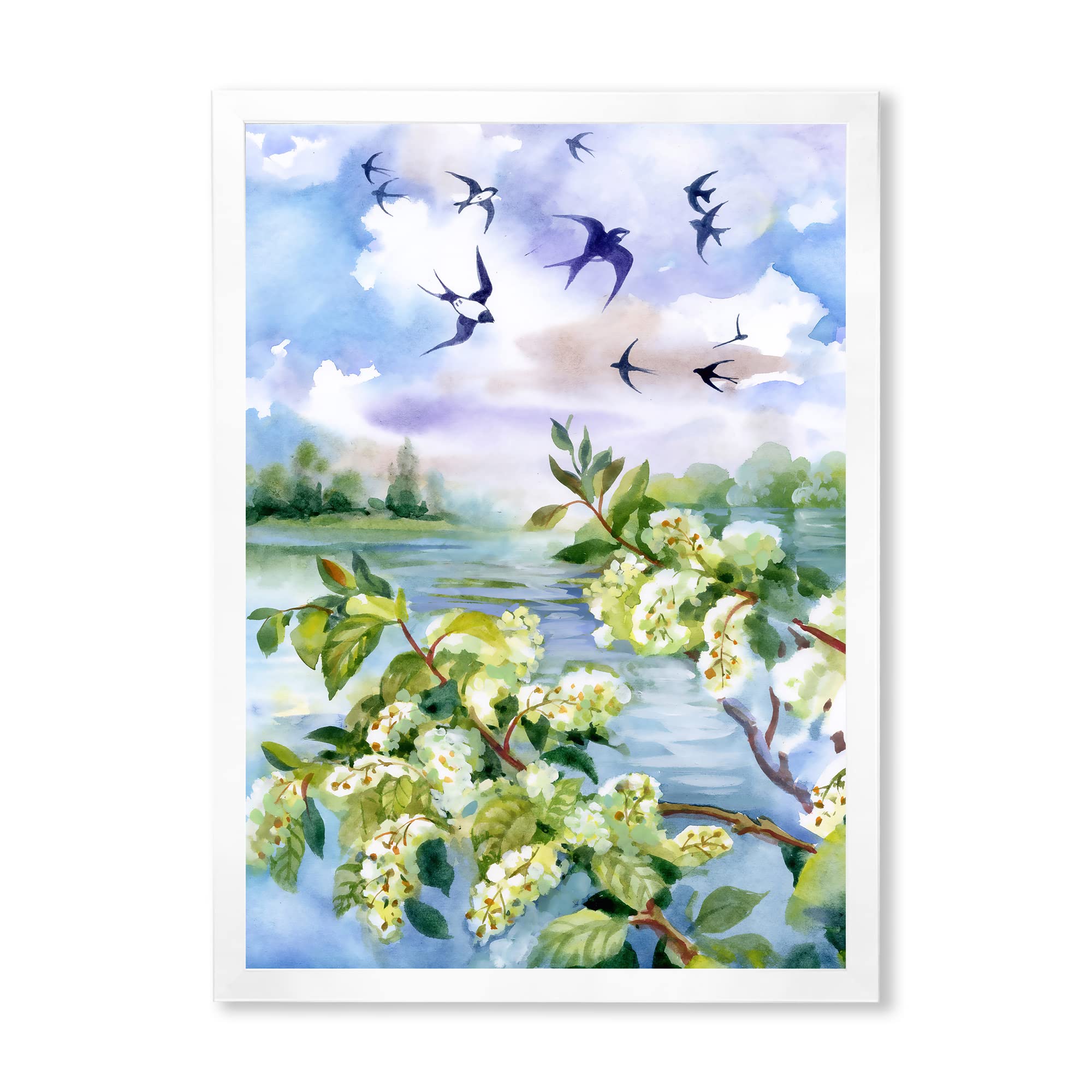 Cherry Blossom Flowers Spring Day Traditional Framed Wall Art - Perfect for Living Room, Bedroom & Office Decor