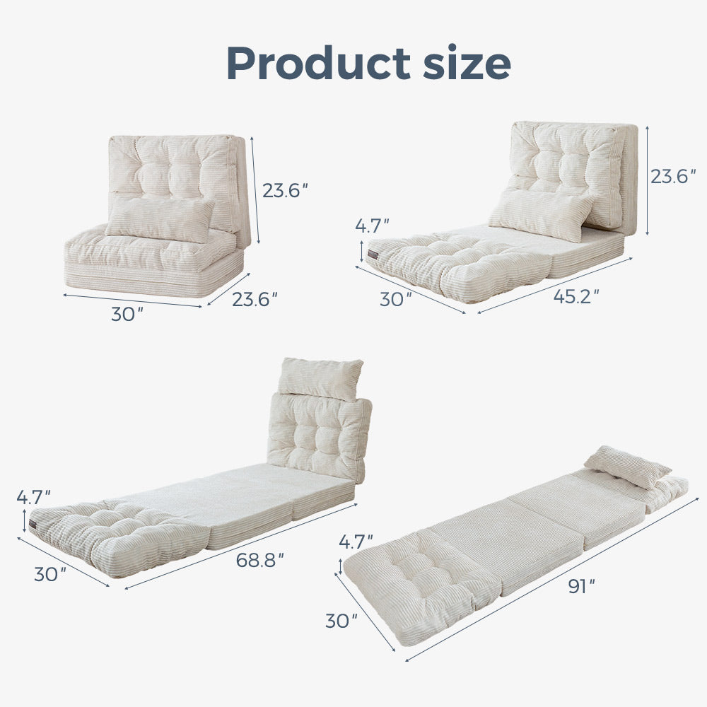 MAXYOYO Tufted Bean Bag Sofa Bed - Foldable Floor Couch with Pillows, Beige | Comfortable Lounge Chair for Living Room, Bedroom & Dorm | Perfect for Relaxing, Reading & Napping