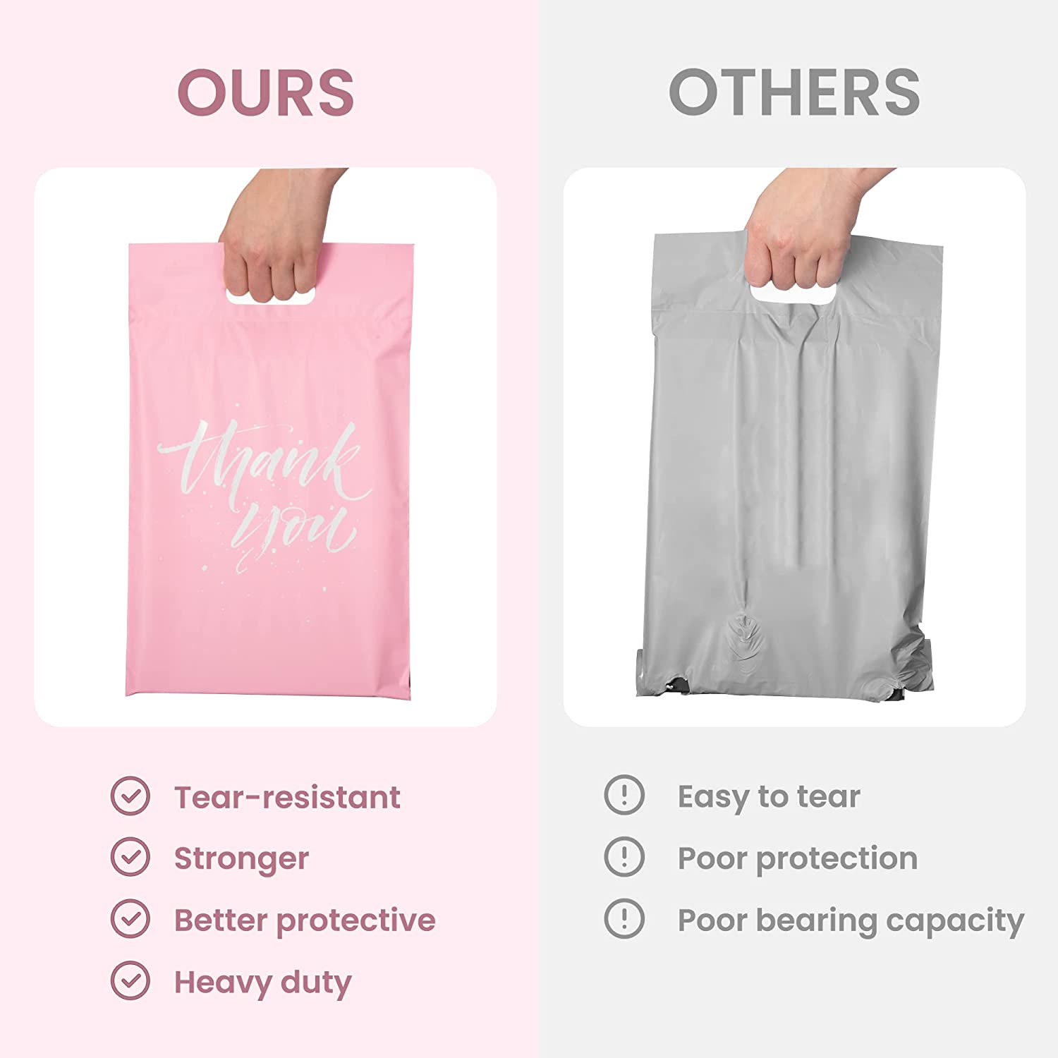 10x13 Inches Poly Mailer Shipping Bags with Handle - Sakura Pink | Waterproof & Tear-Resistant Mailing Envelopes for Ecommerce, Clothing, Books & Small Packages