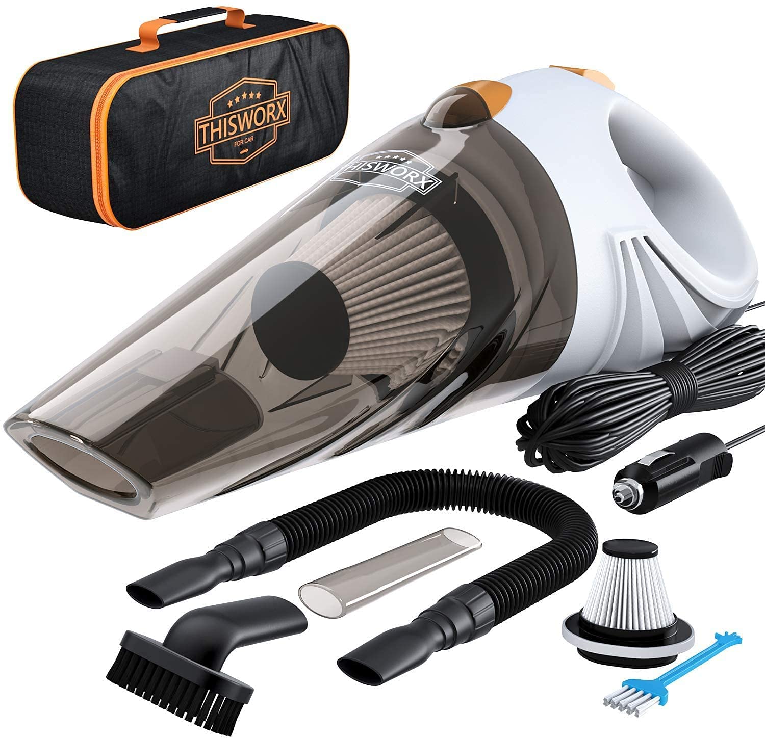 ThisWorx Portable Car Vacuum Cleaner - 16ft Cord & Attachments for Cars, RVs, Boats | Travel & Home Use