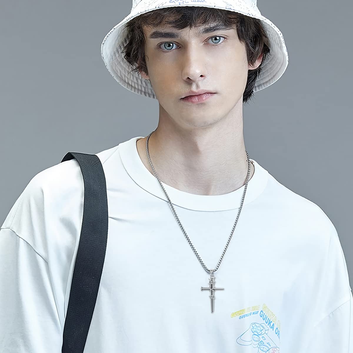 Sterling Silver Men's Cross Necklace with 22