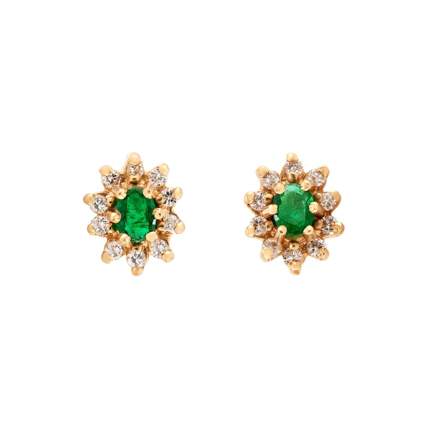 14K Gold Emerald and Diamond Halo Stud Earrings for Women - Elegant Dainty Jewelry for Weddings, Parties & Special Occasions