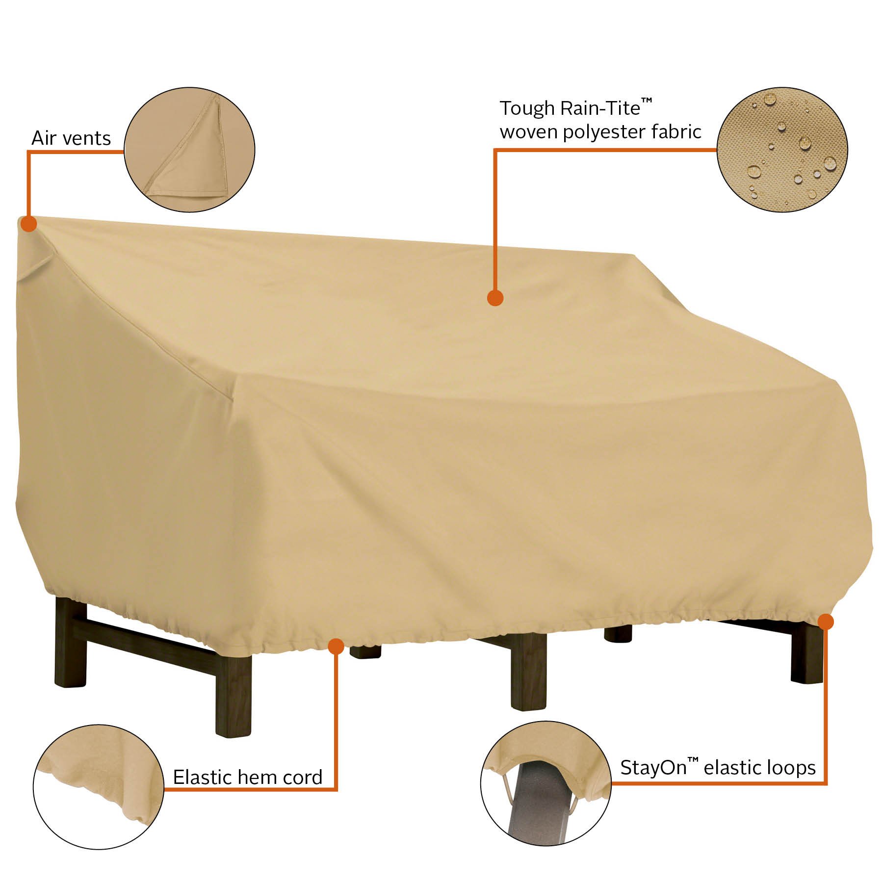 Classic Accessories Terrazzo Water-Resistant 88 Inch Deep Seated Patio Loveseat Cover - Durable Outdoor Bench Protection for All Weather, Perfect for Patio, Garden, and Backyard Furniture
