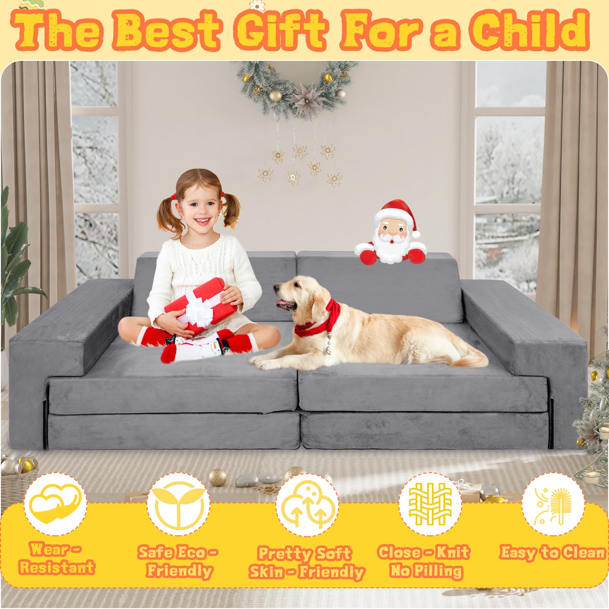 **Modular Kids Play Couch for Toddlers & Babies - Convertible Playroom & Bedroom Furniture - Imaginative Play Couch for Boys & Girls - Perfect Gift for Kids (Grey) - Ideal for Playtime, Reading & Relaxation**
