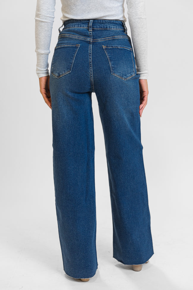 Kelsea Women's Dark Wash Wide Leg Jeans - High Waisted Stretch Denim Pants for Casual Wear & Everyday Outfits