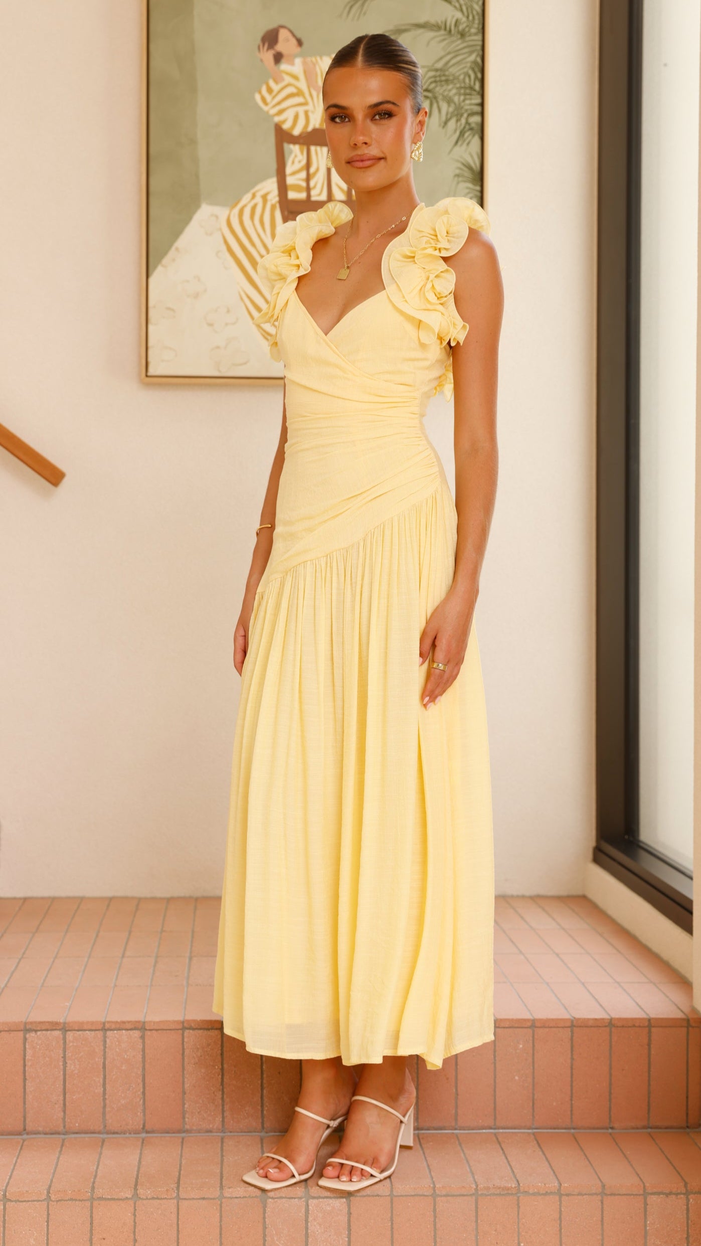 Alma Maxi Dress for Women - Flowy Long Summer Dress in Yellow | Beach Vacation, Casual Outing, Boho Chic Style