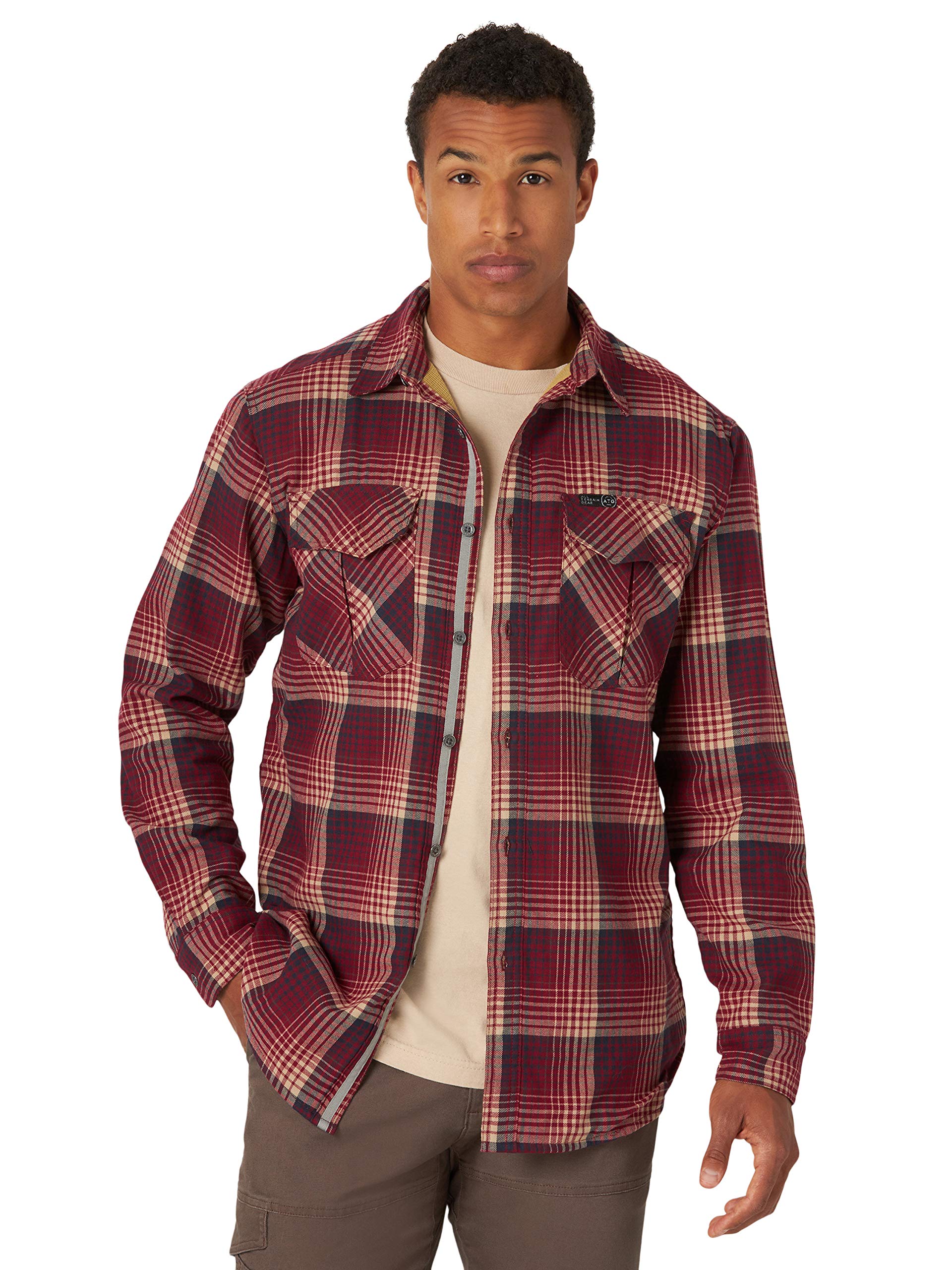 ATG by Wrangler Men's Thermal Lined Flannel Shirt - Warm Winter Plaid Long Sleeve Button Up for Outdoor Work, Camping & Cold Weather