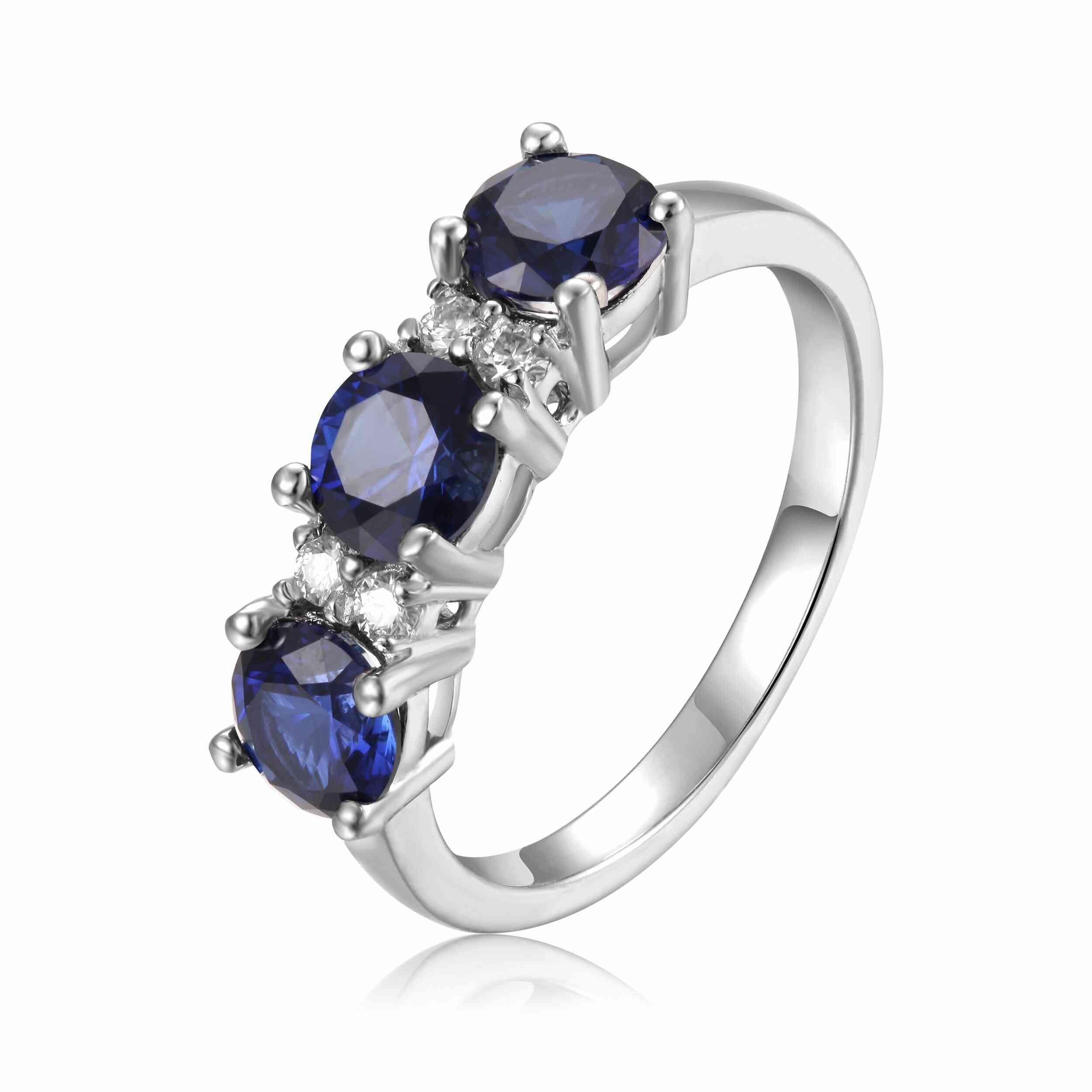 Exquisite Blue Sapphire Three Stone Ring for Women - Elegant Engagement, Wedding, or Anniversary Jewelry Gift