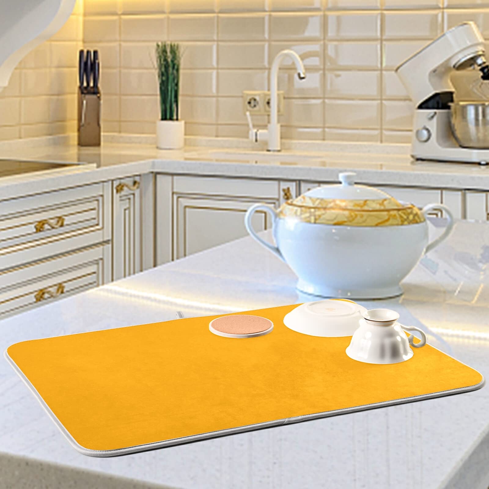 Extra Large Orange Microfiber Dish Drying Mat - 18x24 Inch Heat-Resistant Kitchen Counter Drainer Pad | Perfect for Dishes, Utensils & Cookware | Ideal for Kitchen Countertops, Sinks & Dining Tables
