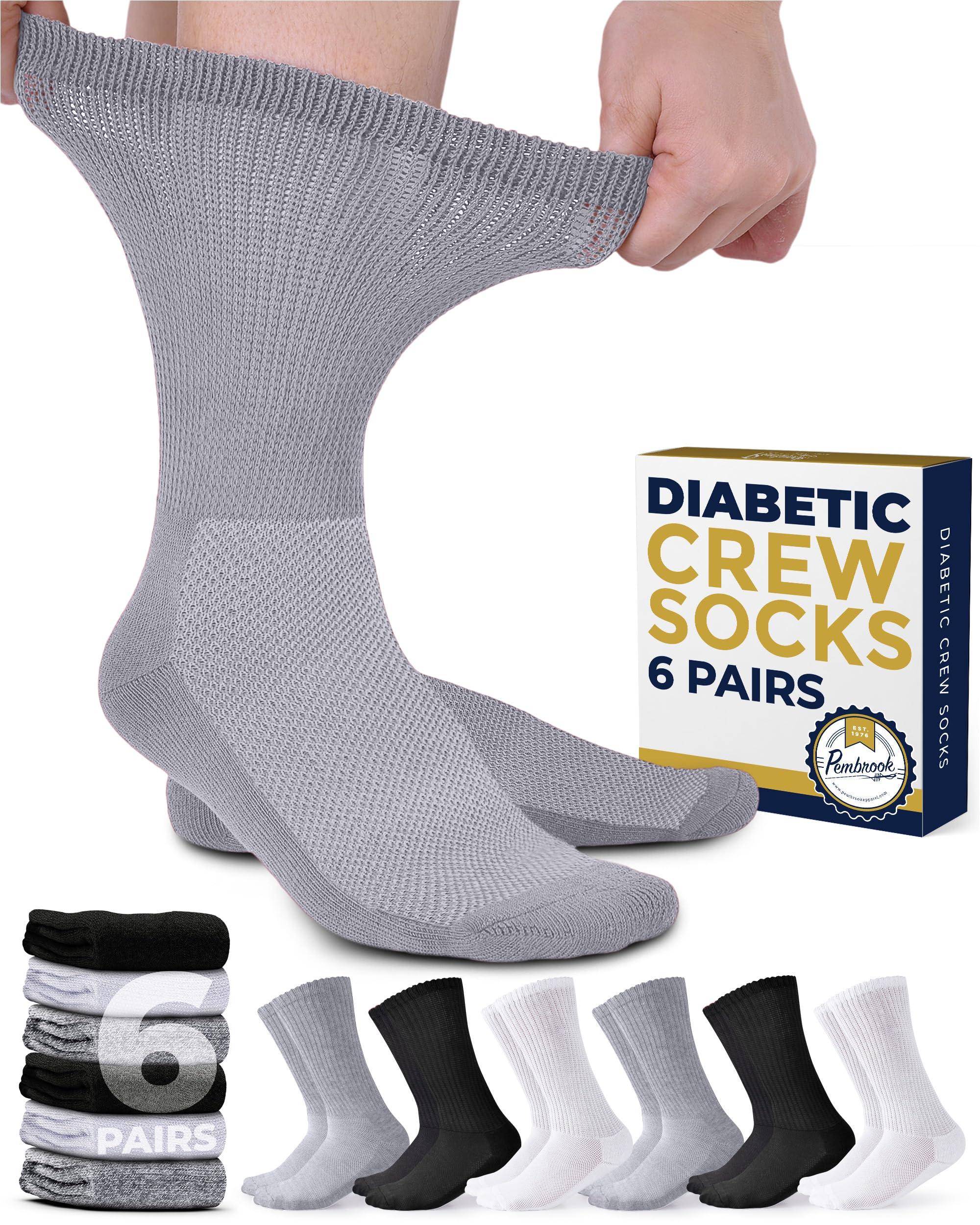 Pembrook Diabetic Socks for Men & Women - Non-Binding Circulation Socks for Neuropathy Relief - Comfortable & Breathable Diabetic Foot Care Socks for Daily Wear, Work & Travel