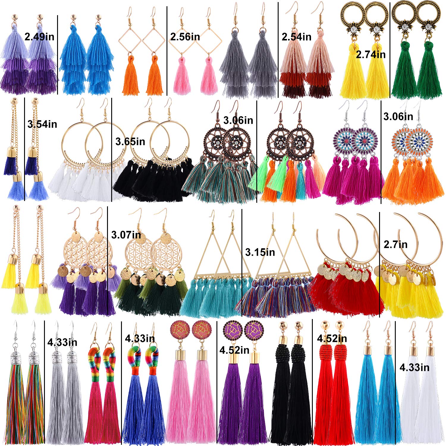 18-32 Pairs Colorful Tassel Earrings Set for Women - Long Layered Dangle Hoop Tiered Thread Fashion Jewelry | Perfect for Valentine's Day, Birthday Party Gifts & Everyday Wear