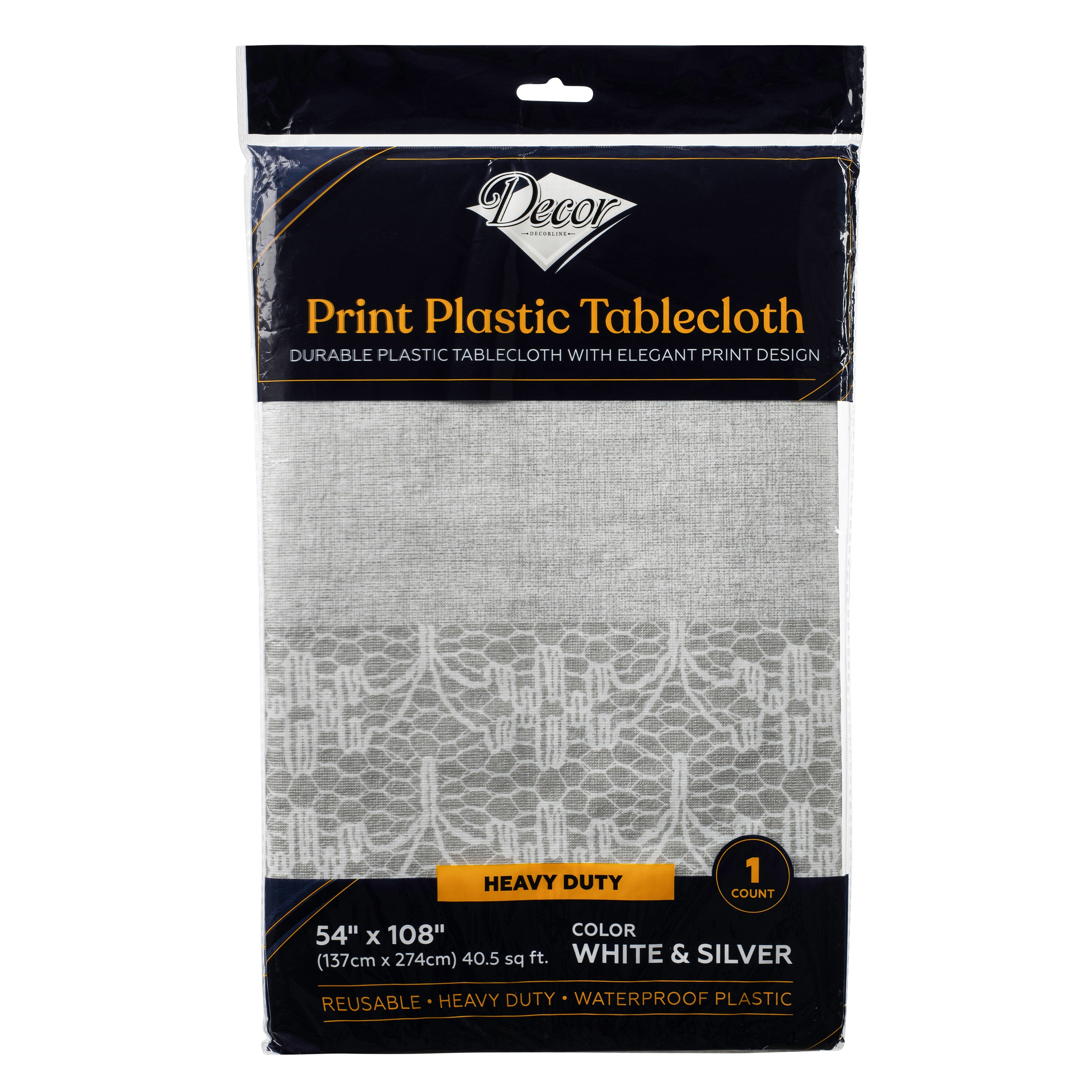 White and Silver Plastic Tablecloth 54