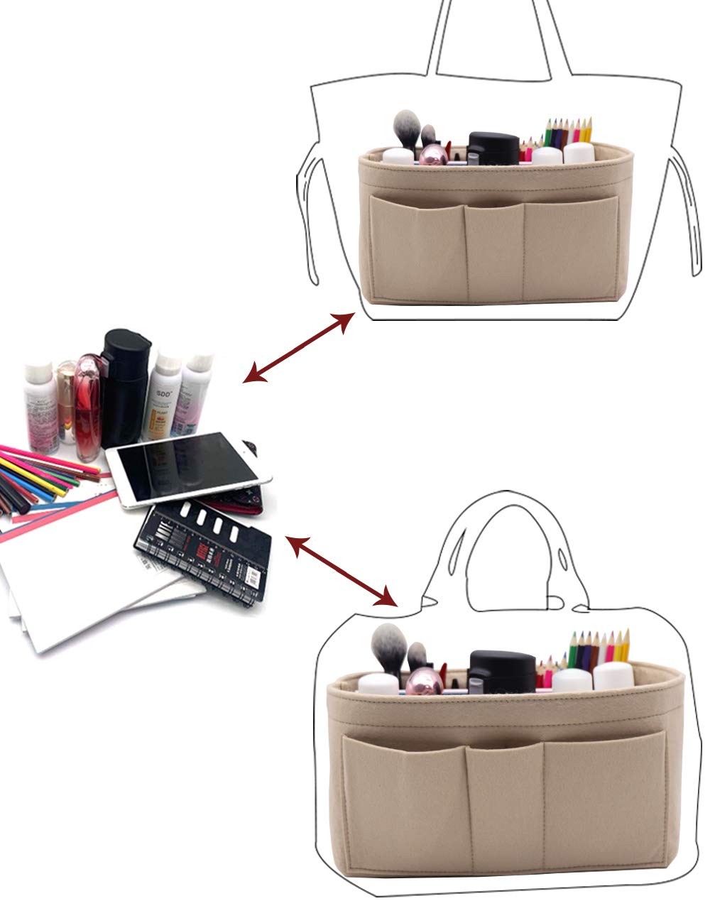 LEXSION Felt Insert Bag Organizer - Handbag Purse Organizer for Speedy & Neverfull Bags - Perfect for Travel, Work & Daily Use