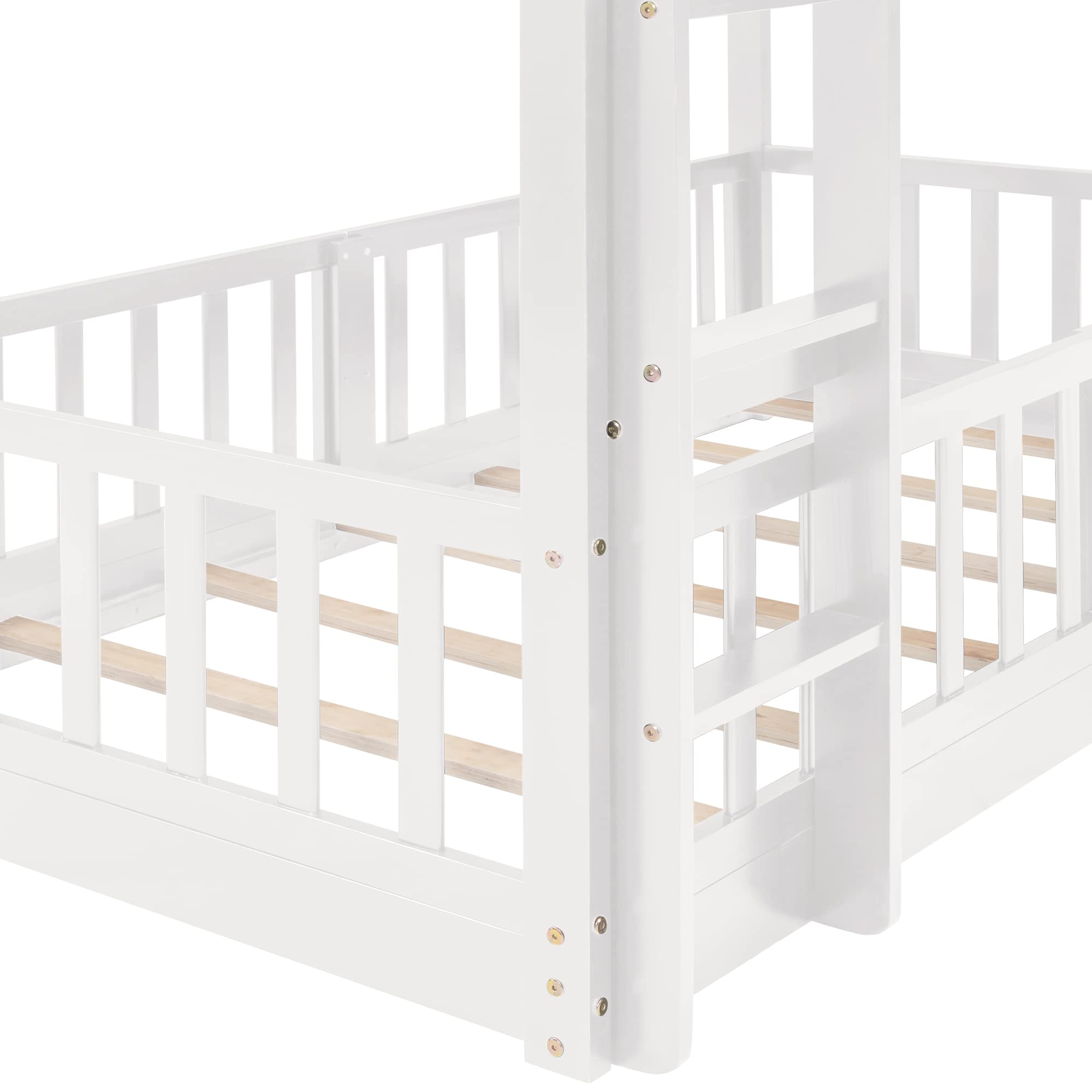 Kids Bunk Beds with Slide - Twin Over Twin Low Bunk Bed with Safety Fence | Wooden Bed Frame for Boys & Girls | Perfect for Small Bedrooms & Playrooms (White)