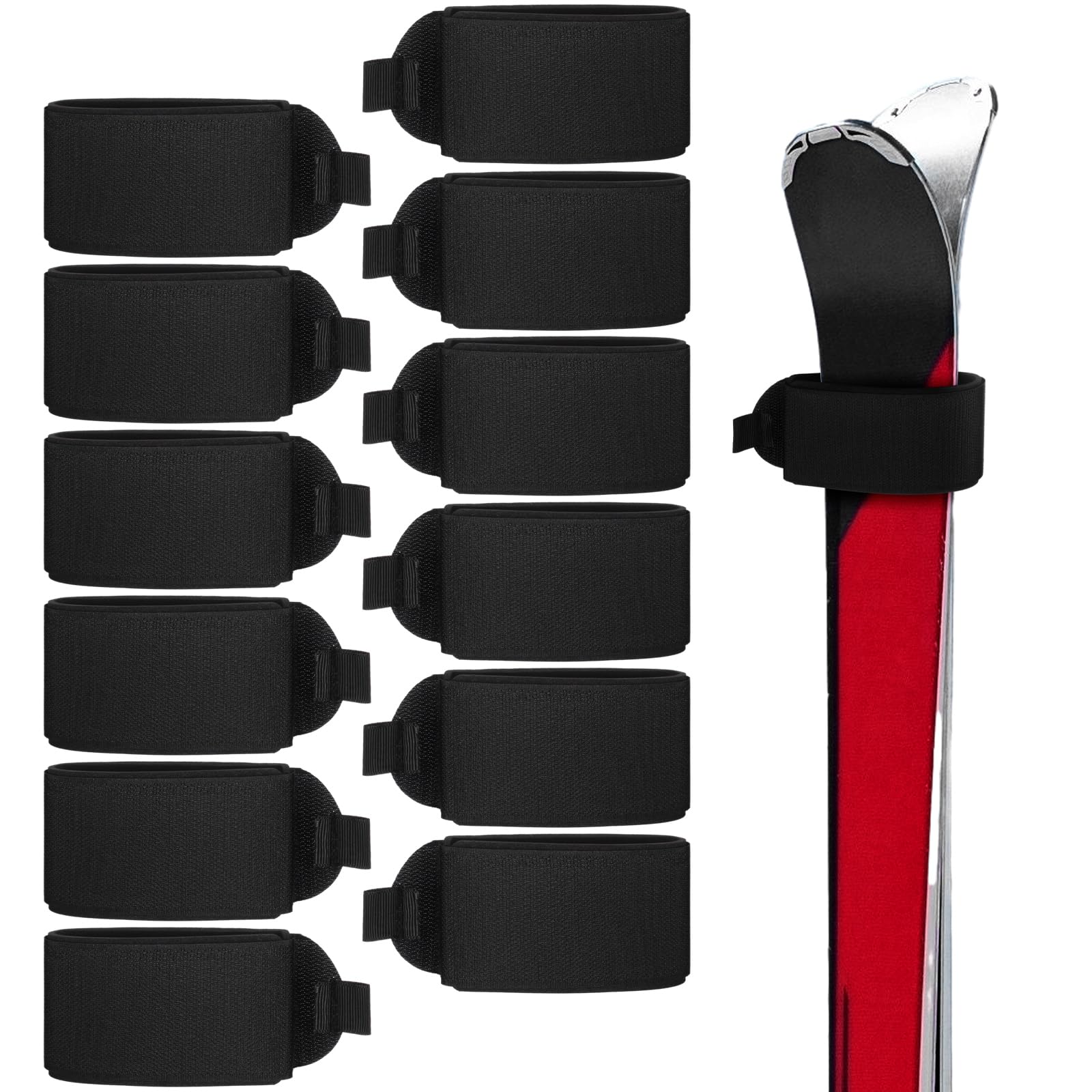 12 Pack Adjustable Ski Wraps - Winter Snow Sports Gear Accessories for Men & Women - Perfect for Securing Skis, Snowboards & Winter Equipment During Travel & Storage