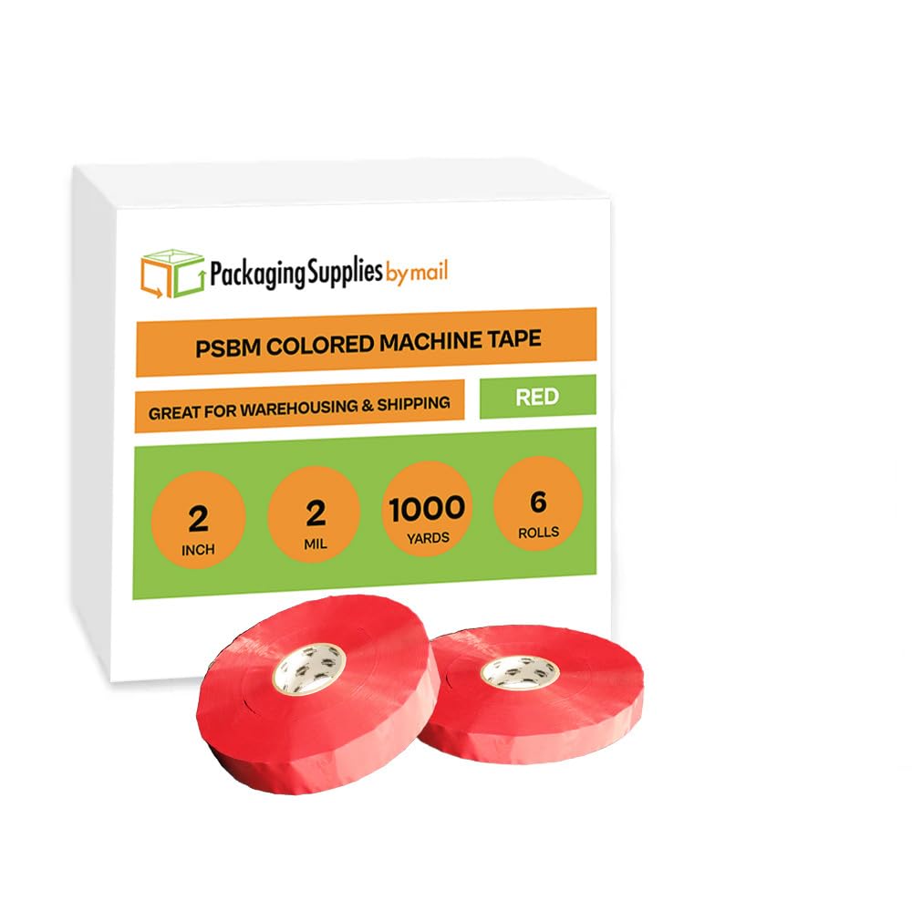 PSBM 2 Inch x 1000 Yards Red Packing Tape - 6 Pack Colored Shipping Tape for Machine Dispensers | Heavy Duty Commercial & Industrial Packaging Tape | Perfect for E-commerce, Warehouse, and Logistics Shipping