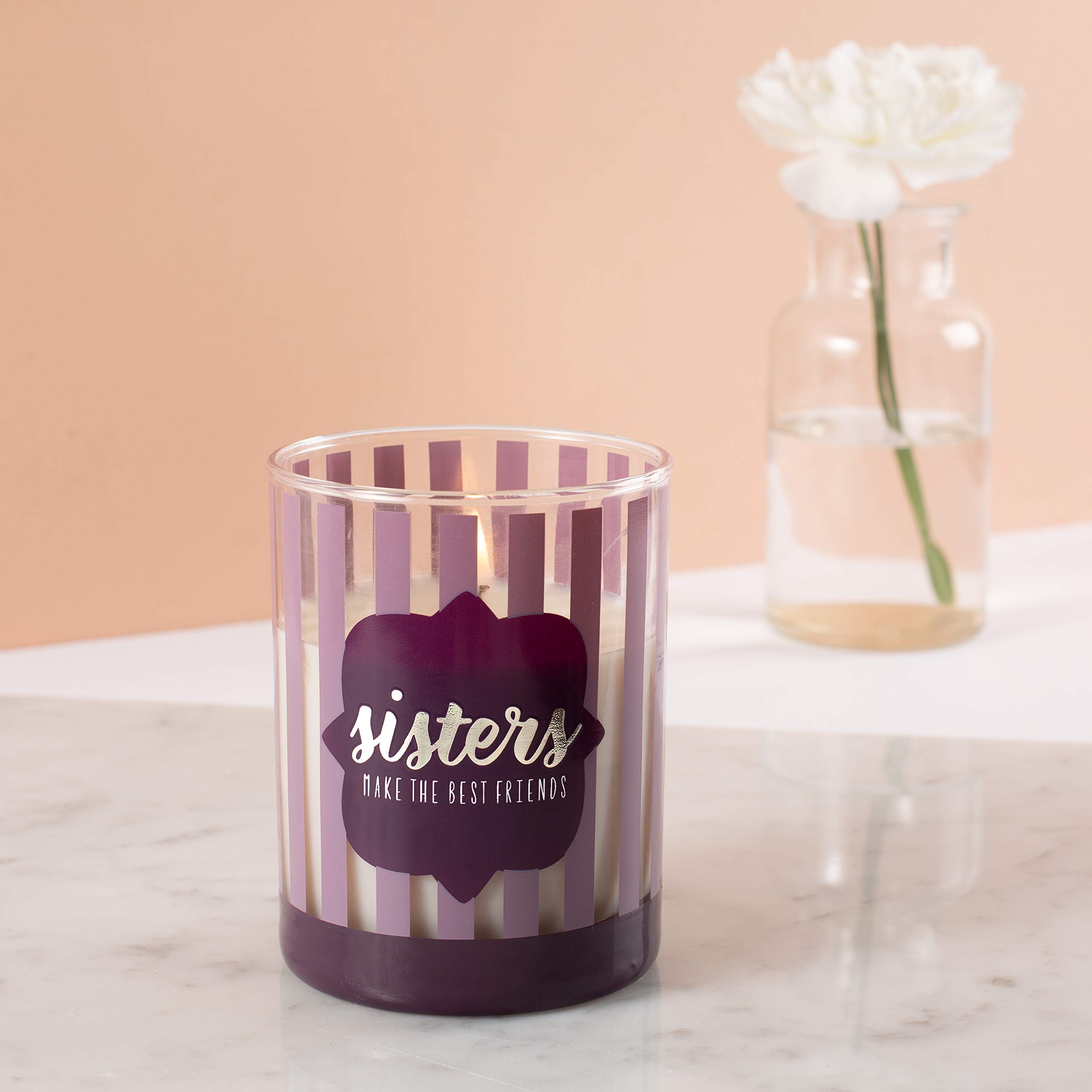 Pavilion Gift Company 7 Oz Purple Stripe Glass Candle - Serenity Fresh Cotton Scented Candle for Home Decor, Relaxation & Aromatherapy | Perfect for Bedroom, Bathroom & Gift Giving