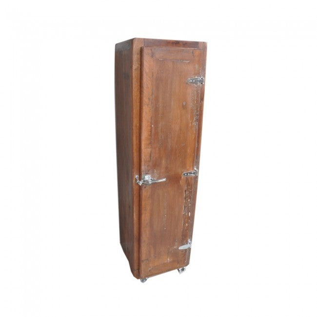 Solid Wood Tall Thin Cabinet with Fridge Doors - 1.65m Height, Wheels for Mobility, Honey Finish | Perfect for Kitchen Storage, Pantry Organization & Home Decor