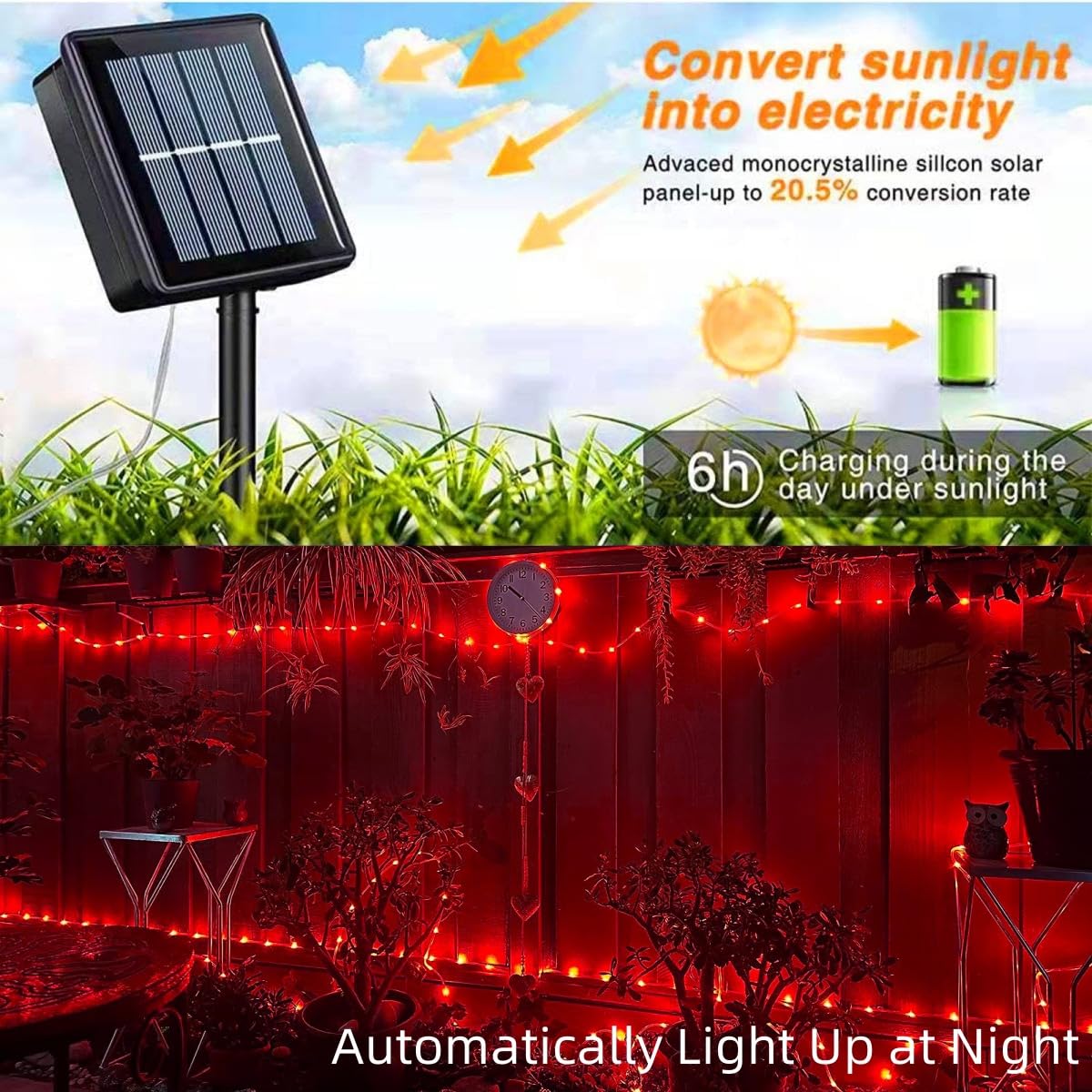 QITONG 2 Pack 33ft 100 LED Solar Rope Lights - Red Outdoor Waterproof String Lights with 8 Modes for Garden, Patio, Porch, Tree, Party & Wedding Decoration | Solar Powered Clear PVC Tube Lights for Festive Ambiance & Landscape Lighting