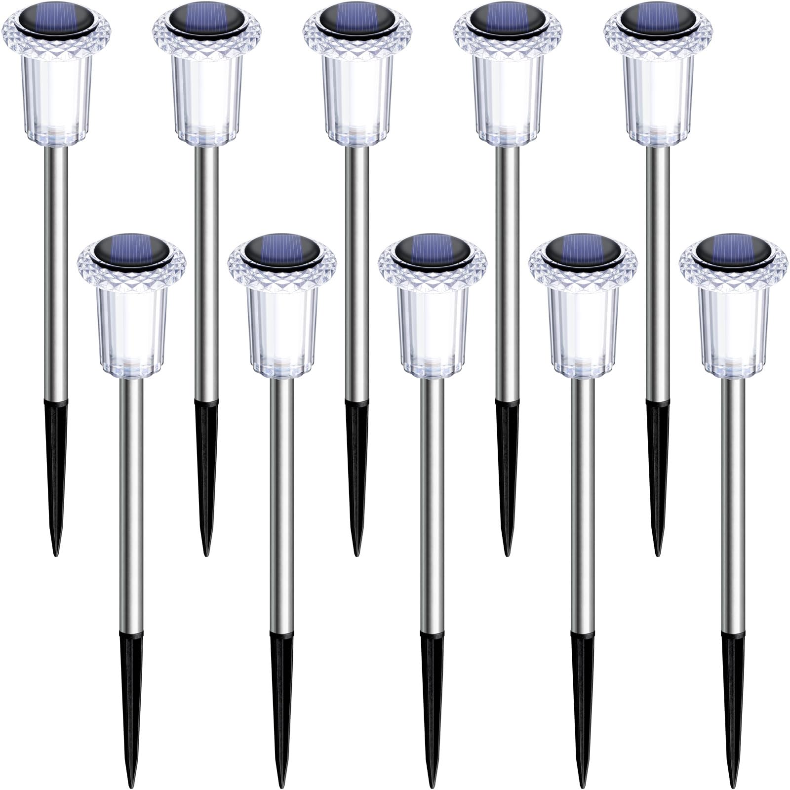 10 Pack Solar Pathway Lights Outdoor Waterproof - Stainless Steel LED Solar Lights for Driveway, Yard, Garden, Walkway, Sidewalk, Lawn (Warm White) - Perfect for Landscape Lighting, Patio Decor & Backyard Illumination