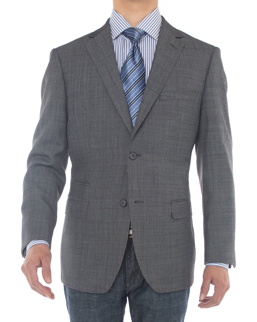 Luciano Natazzi Men's Slim Fit 2-Button Wool Suit Jacket with Ticket Pocket - Premium 160s Blazer for Business, Weddings & Formal Occasions