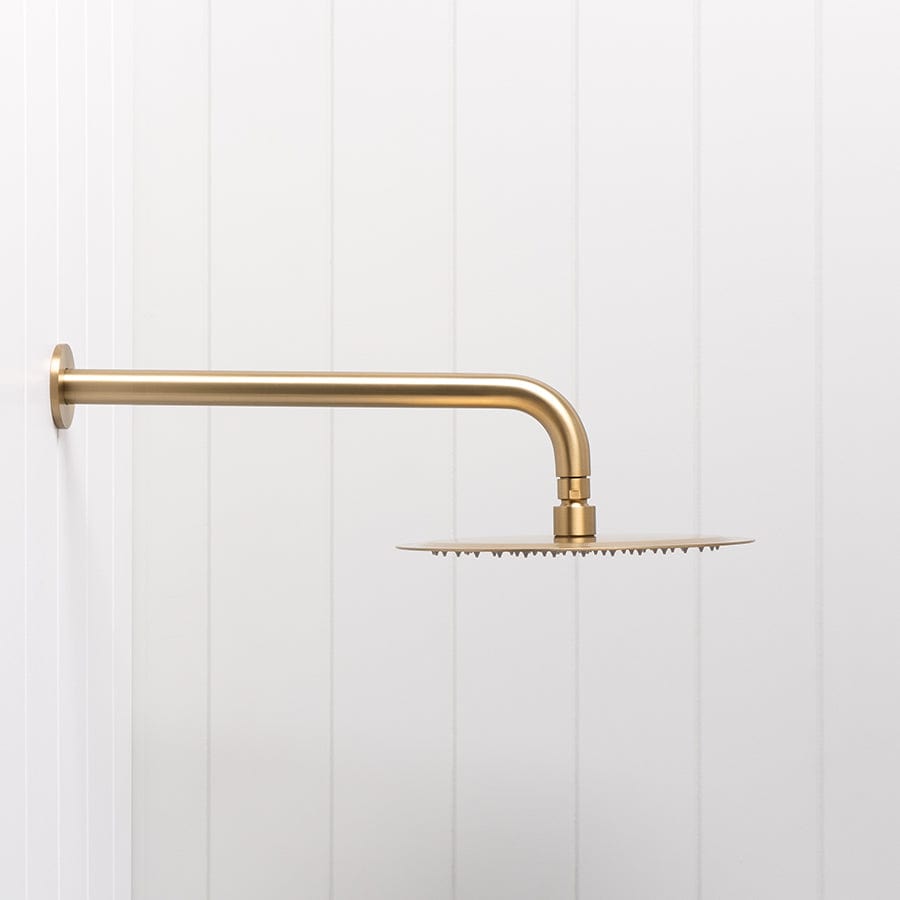 Brushed Brass Wall Shower Arm and Head 250mm - Perfect for Modern Bathroom Renovations and Spa-Like Shower Experiences