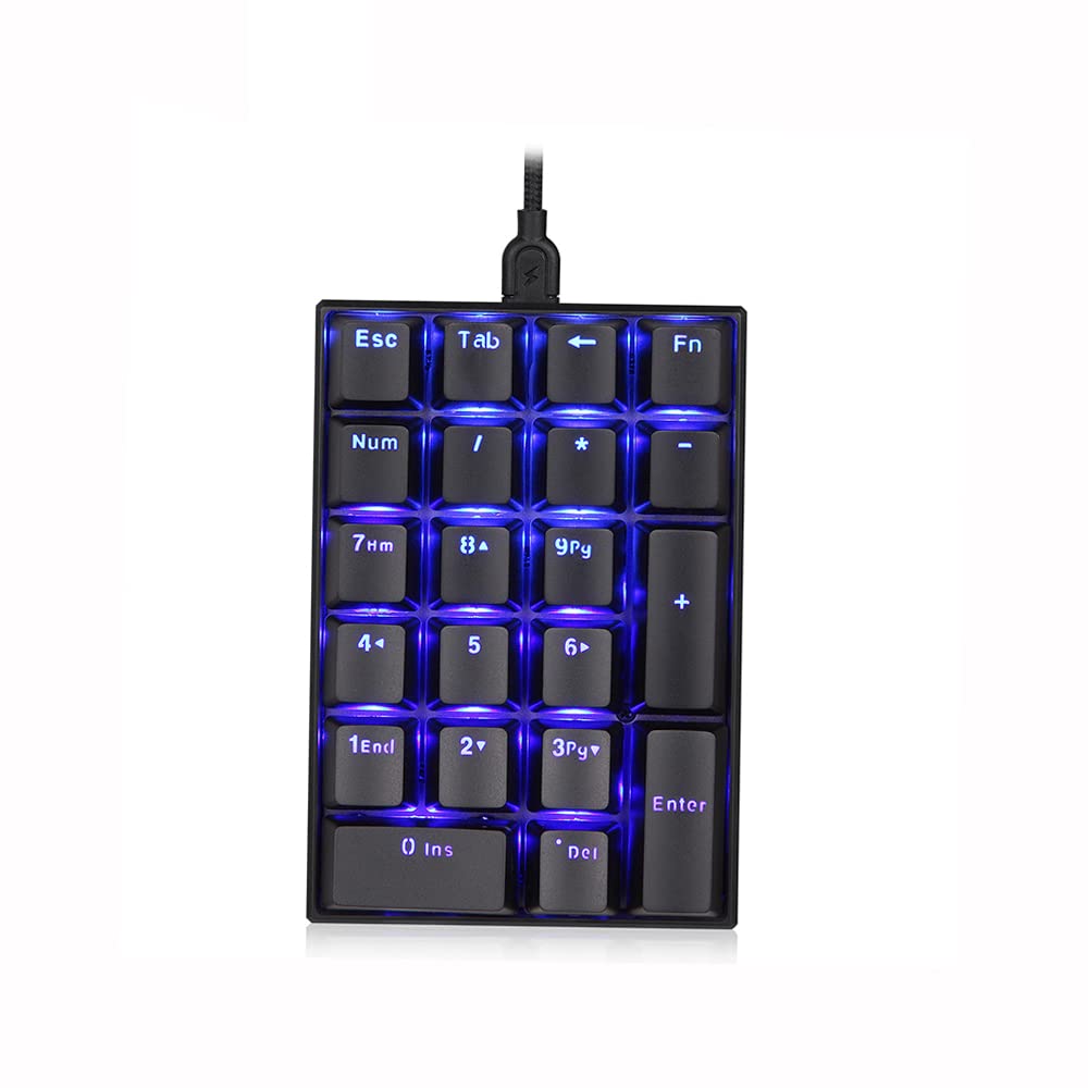 Motospeed K23 USB Wired Mechanical Numeric Keypad - 21 Keys with Blue Backlight & OUTEMU Blue Switches | Perfect for Accounting, Data Entry & Gaming (Tenkeyless Numpad)