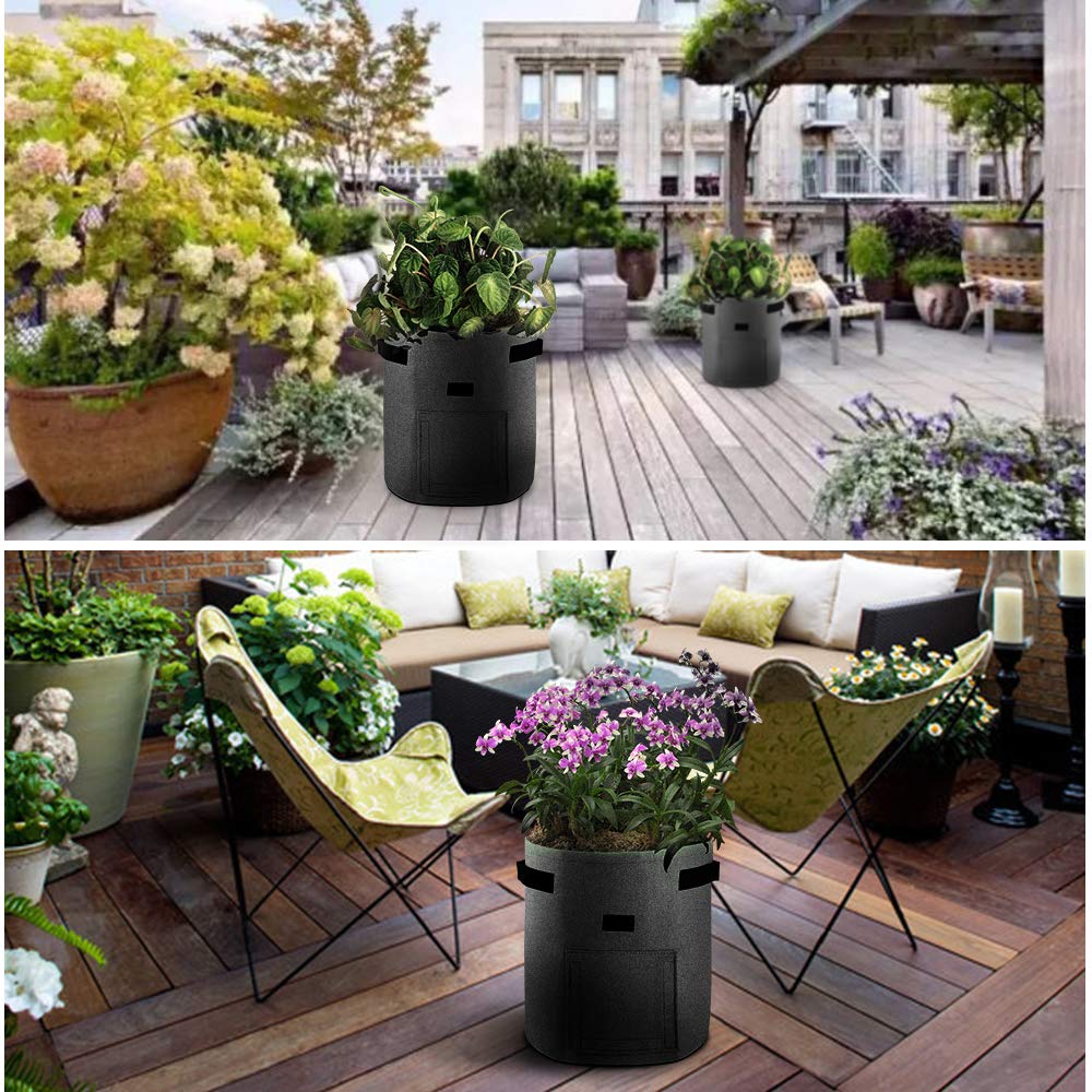 2 Pack 10 Gallon Garden Grow Bags with Handles & Velcro Window - Premium Breathable Fabric Plant Pots for Vegetables, Flowers & Herbs - Ideal for Indoor/Outdoor Gardening, Balcony & Patio Planting (Black)