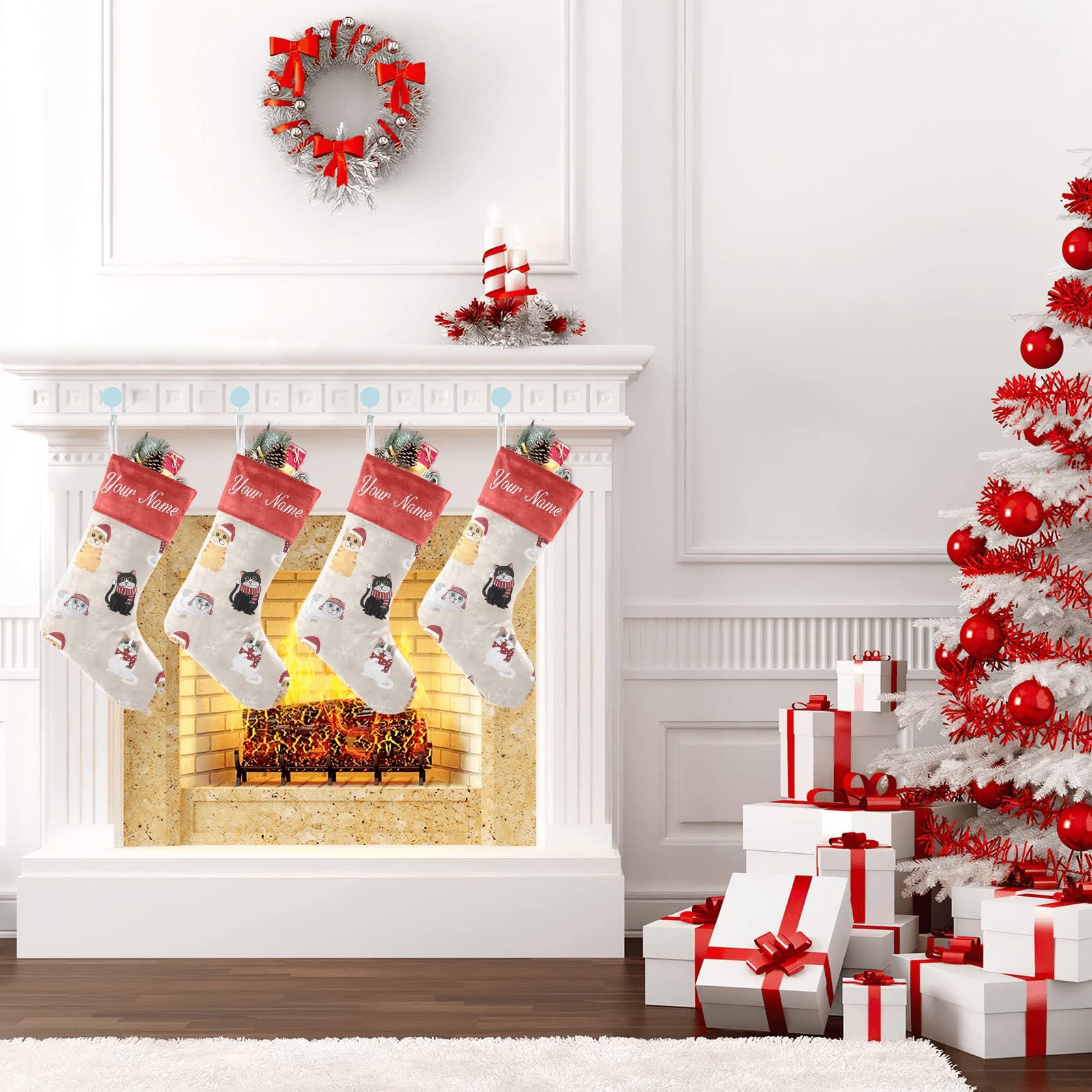 Personalized Christmas Stockings for Cats & Dogs - Custom Name Pet Xmas Socks, 17.52 x 7.87 Inch - Perfect Holiday Gift for Pets & Pet Lovers, Great for Fireplace Decor & Christmas Photo Props