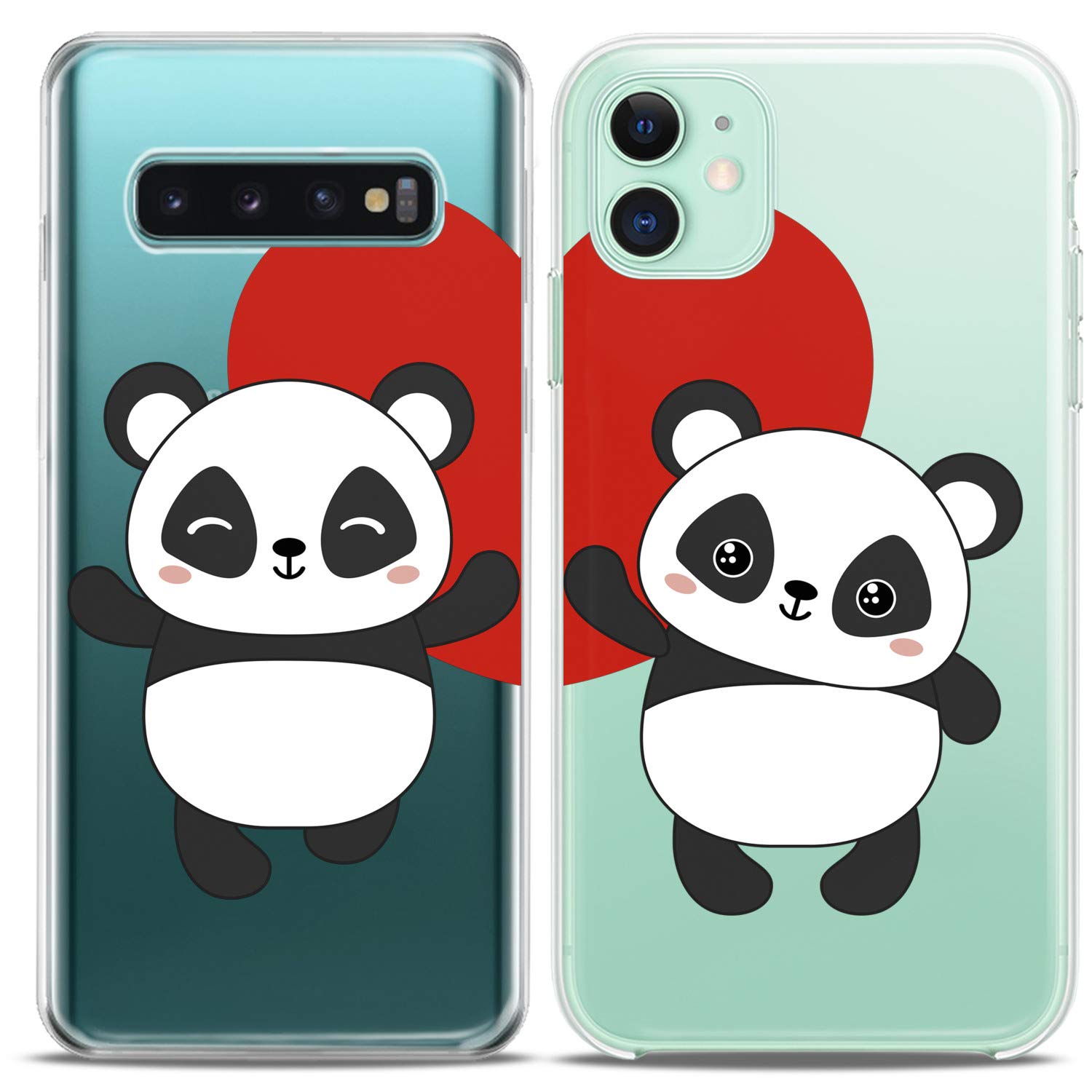 Matching Panda Couple Phone Cases for iPhone 16/15/14/13/12/11 Pro Max/Mini/XS/X/8 Plus/7/XR/10/SE/5 - Cute Animal Love Relationship Silicone Cover for Him & Her, BFF, Couples - Perfect for Valentine's Day, Anniversary Gifts & Everyday Use
