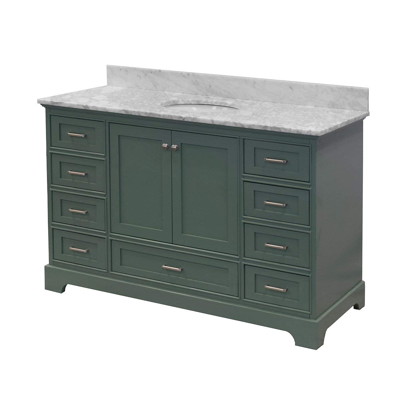 Harper 60-inch Single Bathroom Vanity with Carrara Marble Top & Sage Green Cabinet - Includes White Ceramic Sink | Modern Bathroom Furniture for Master Bath, Guest Bath & Powder Room | Italian Marble Countertop Vanity Set