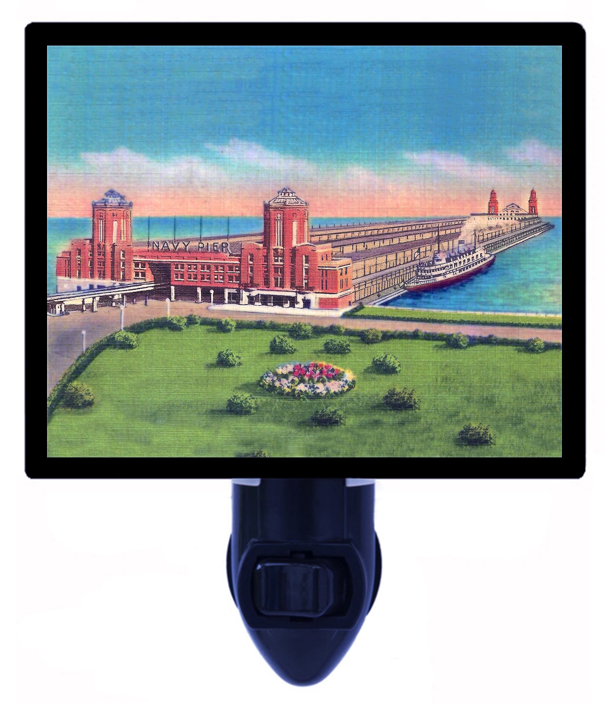 Vintage Navy Pier Chicago LED Night Light - Decorative Plug-in Nightlight for Kids, Bedroom, Nursery, Bathroom, Hallway - Soft Glow for Safe Nighttime Navigation