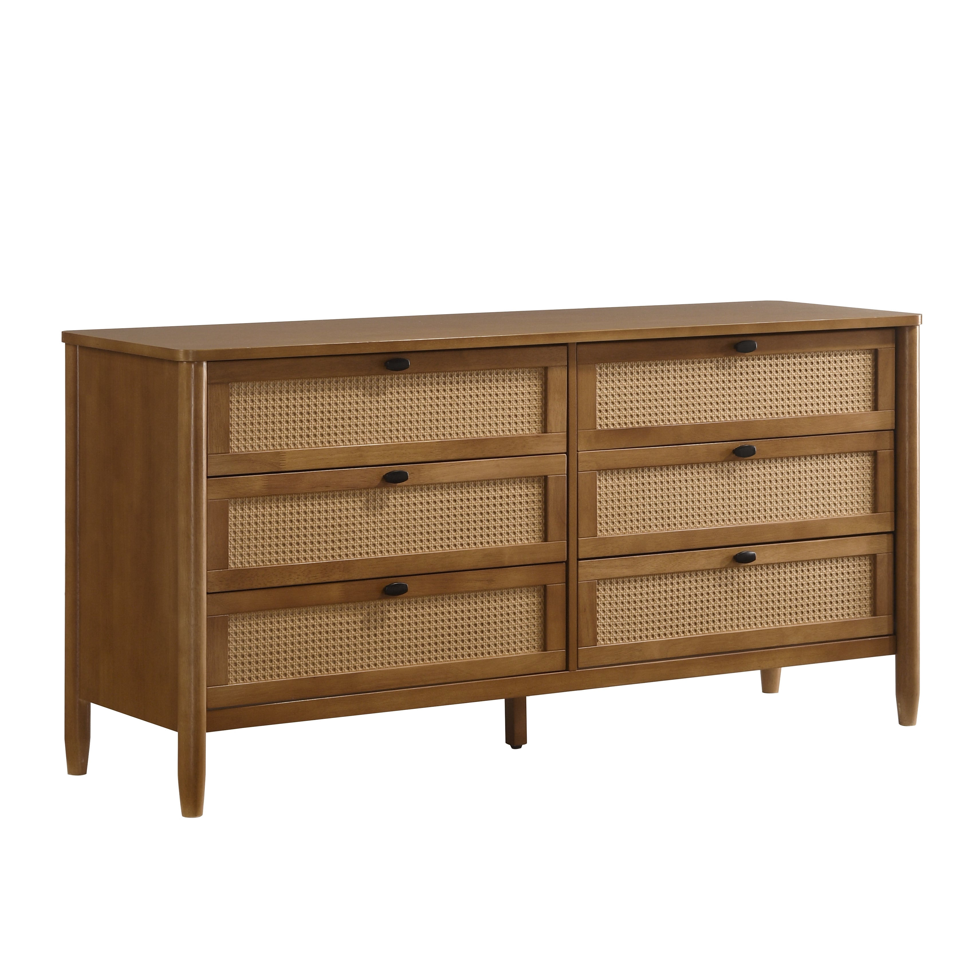 Roundhill Furniture Vichy 6-Drawer Wood and Rattan Dresser with Mirror - Stylish Bedroom Storage for Home Decor