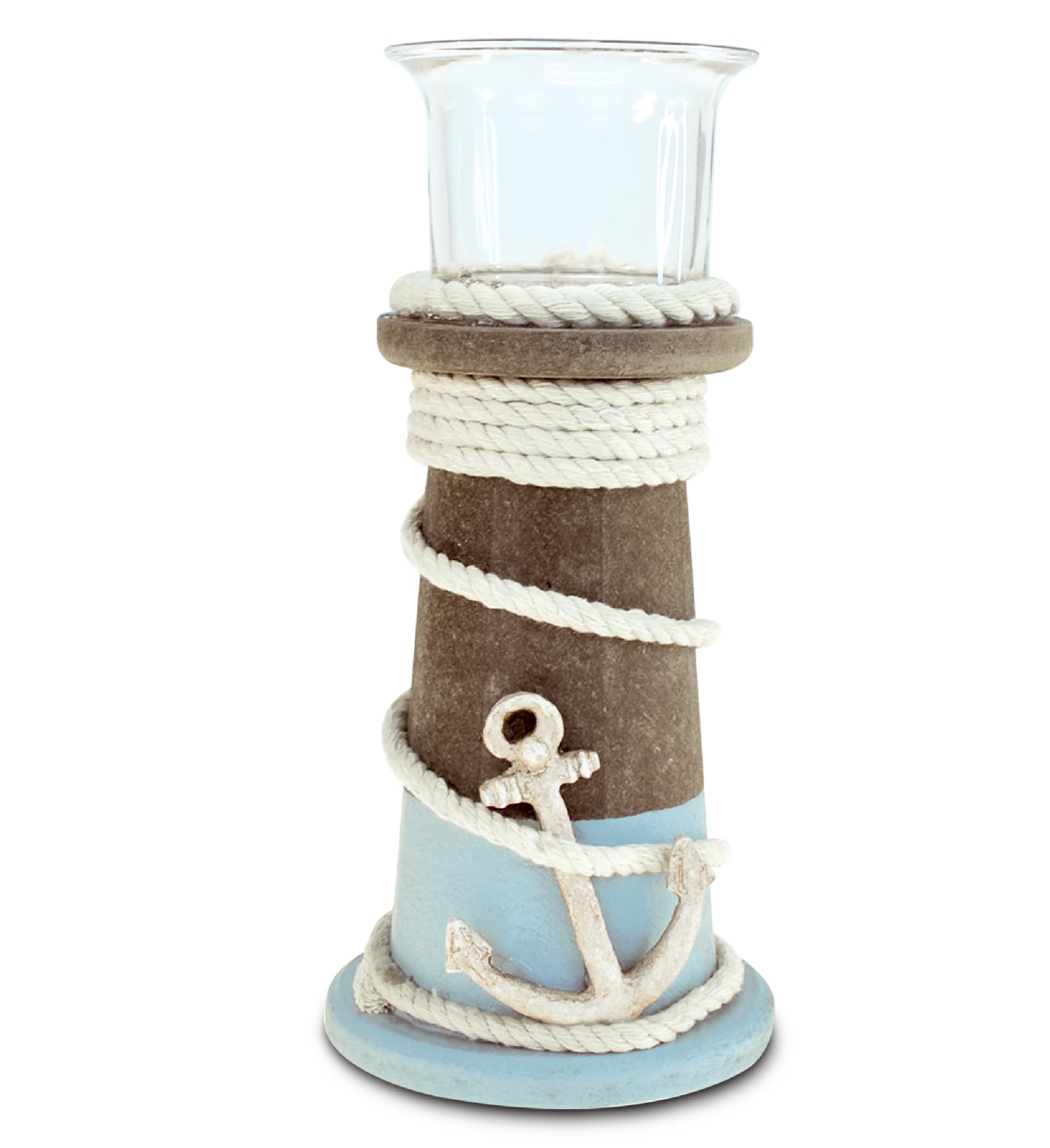 Evian Wooden Coastal Decor Nautical Candle Holder - Handmade Ocean-Themed Tabletop Centerpiece with Decorative Rope & Anchor Design - Perfect for Beach House, Coastal Living Room, or Seaside Wedding Decor (Color May Vary)