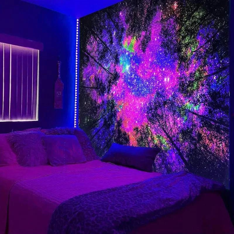 Rainbow Forest Glow in the Dark UV Tapestry - Psychedelic Blacklight Wall Art Decor for Bedroom, Living Room & Party Decorations
